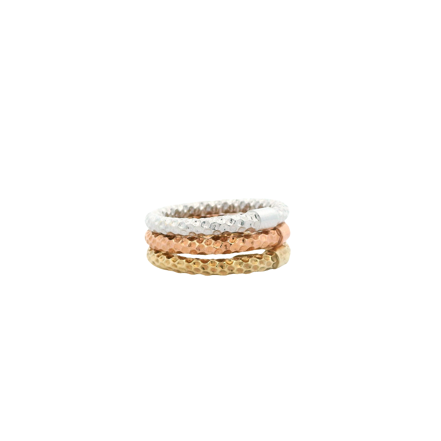 14K Tri Color Hammered Stacked Women's Bands