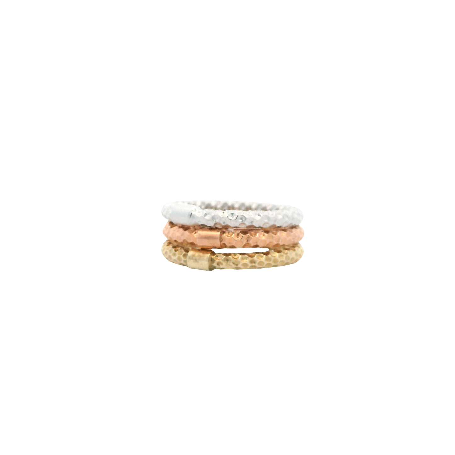 14K Tri Color Hammered Stacked Women's Bands