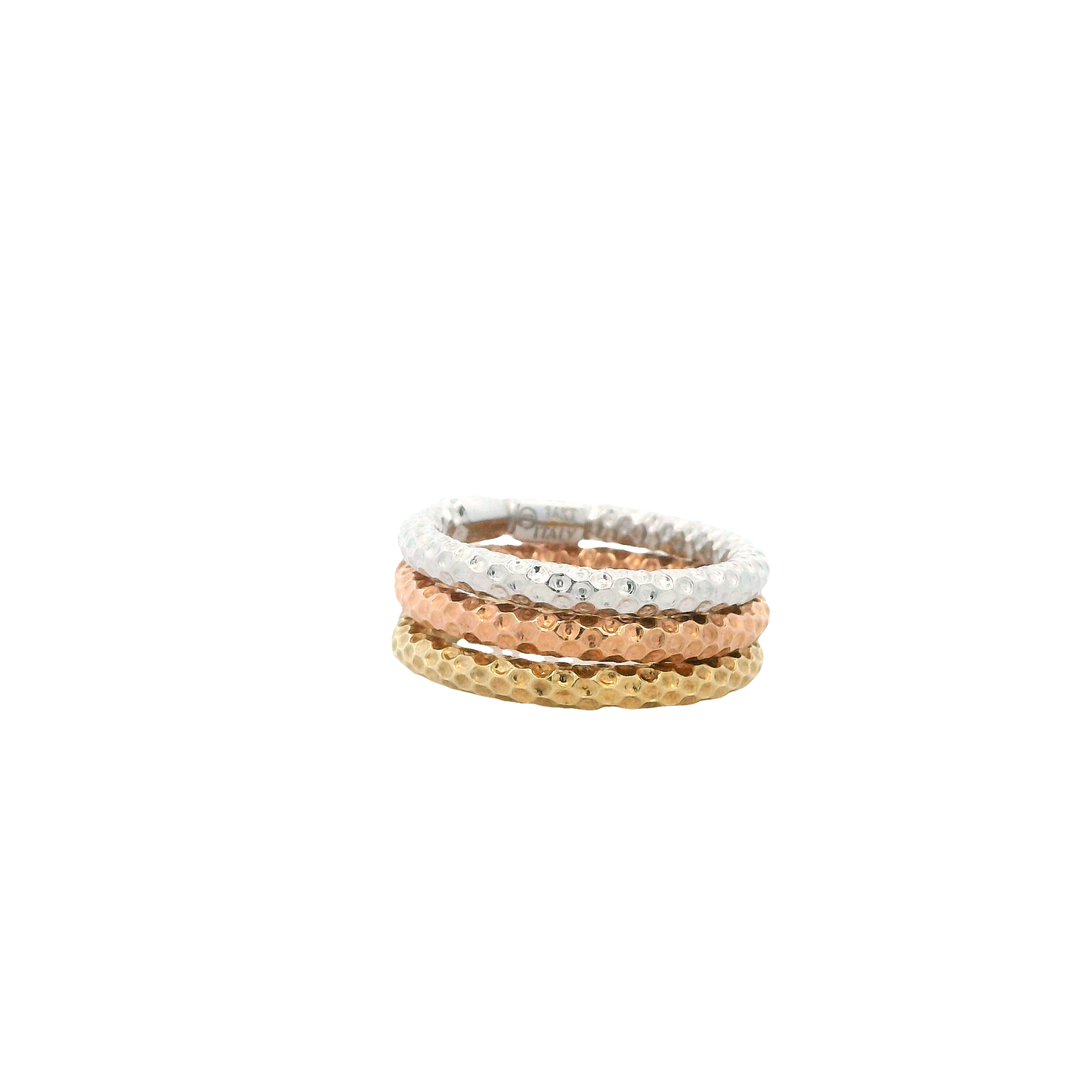 14K Tri Color Hammered Stacked Women's Bands