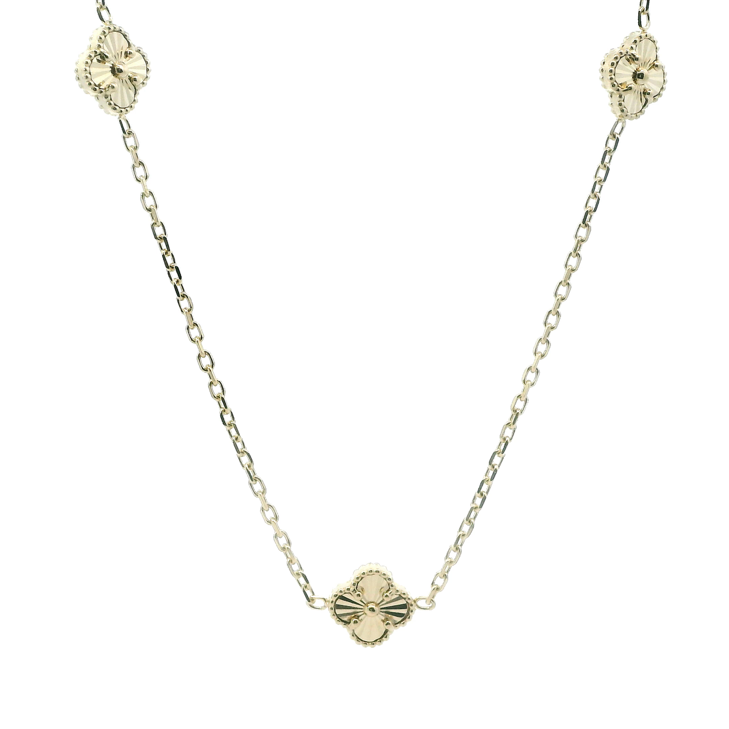 14K Yellow Gold 16-18" Clover Motif Cable Chain