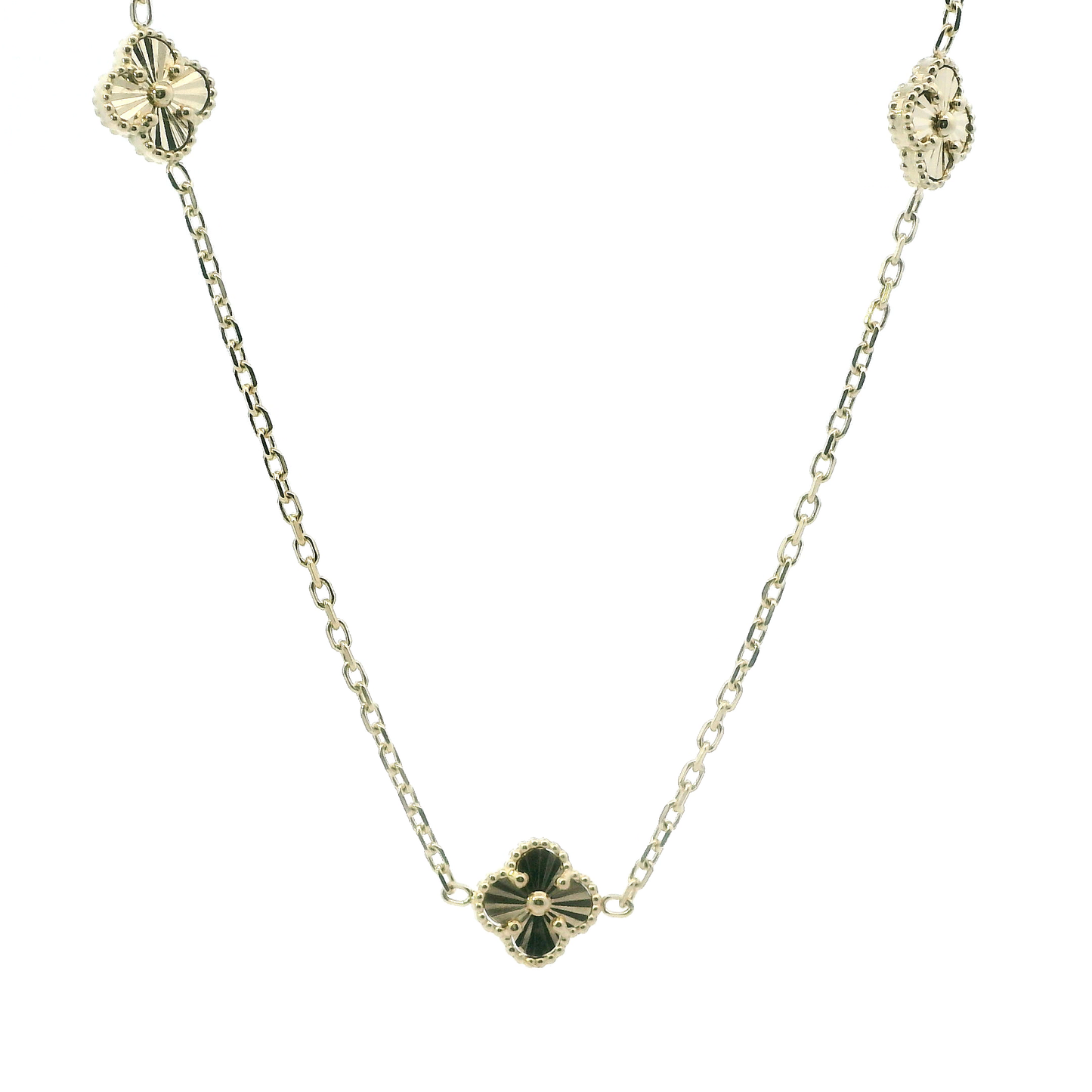14K Yellow Gold 16-18" Clover Motif Cable Chain