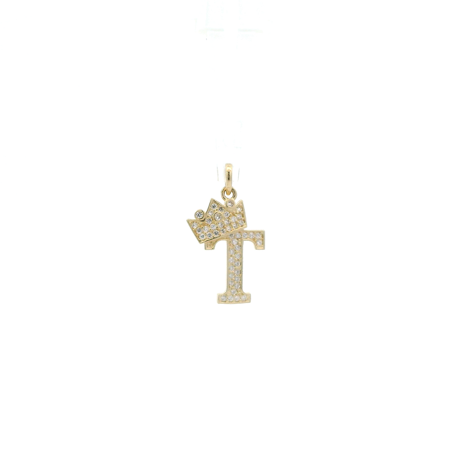 10K Yellow Gold Letter "T" & Crown Pendant
