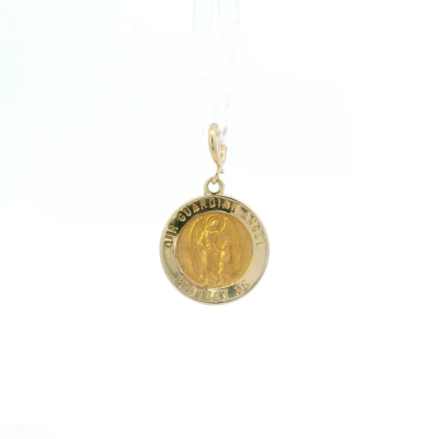 14K Yellow Gold Round "Our Guardian Angel Protect Us" Charm/Pendant