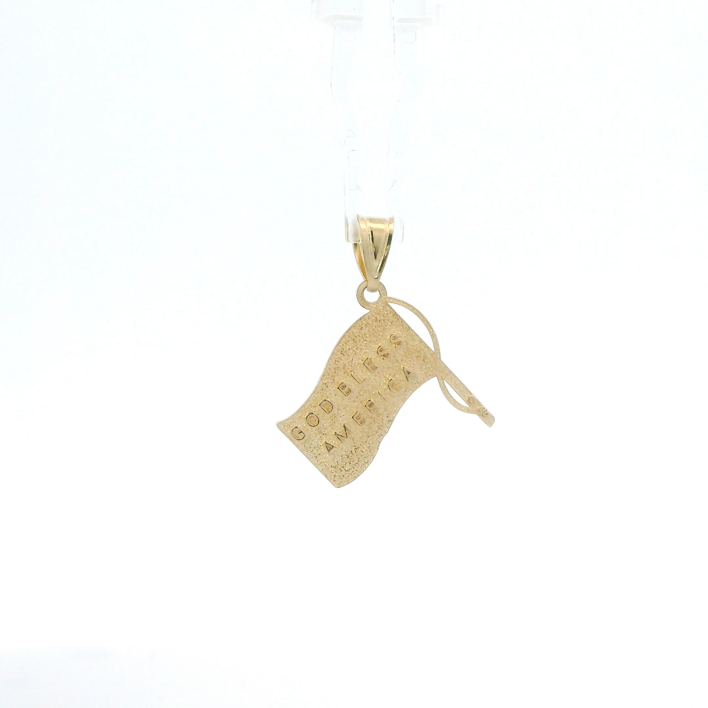 14K Yellow Gold "God Bless America" American Flag Pendant