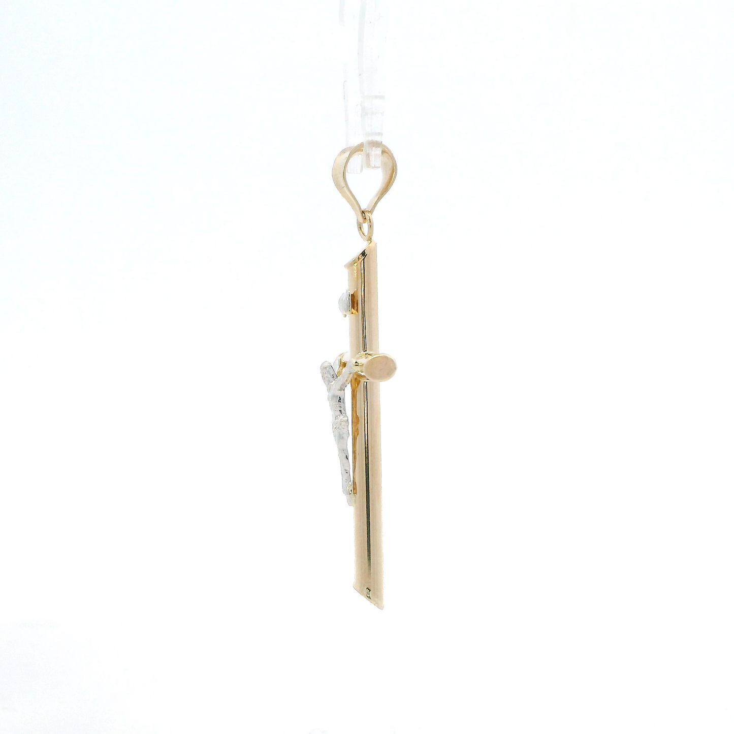 14K Yellow & White Gold Tube Crucifix Pendant