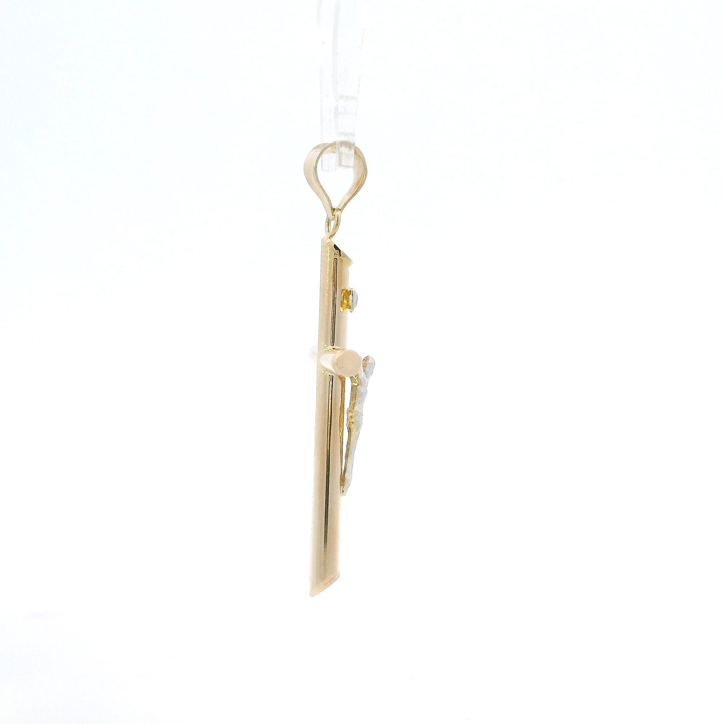 14K Yellow & White Gold Tube Crucifix Pendant