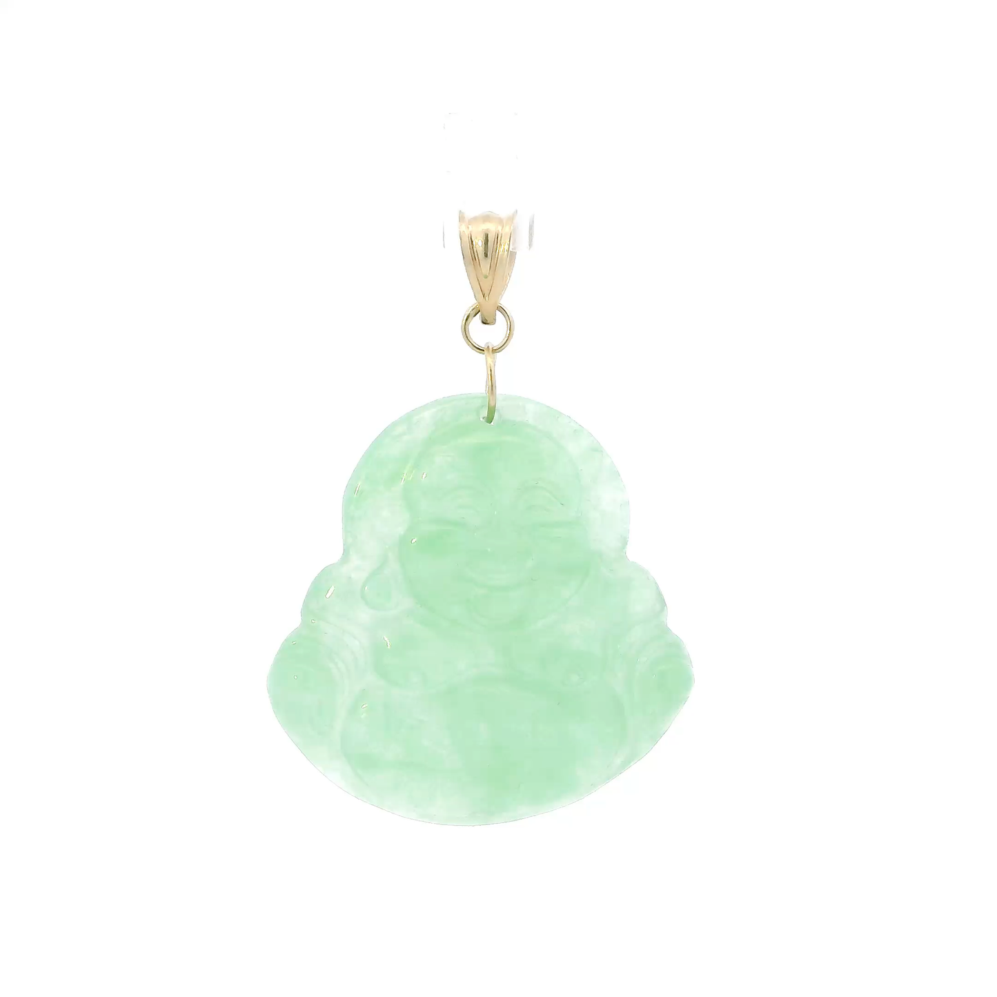 10K Yellow Gold Green Jade Buddha Pendant
