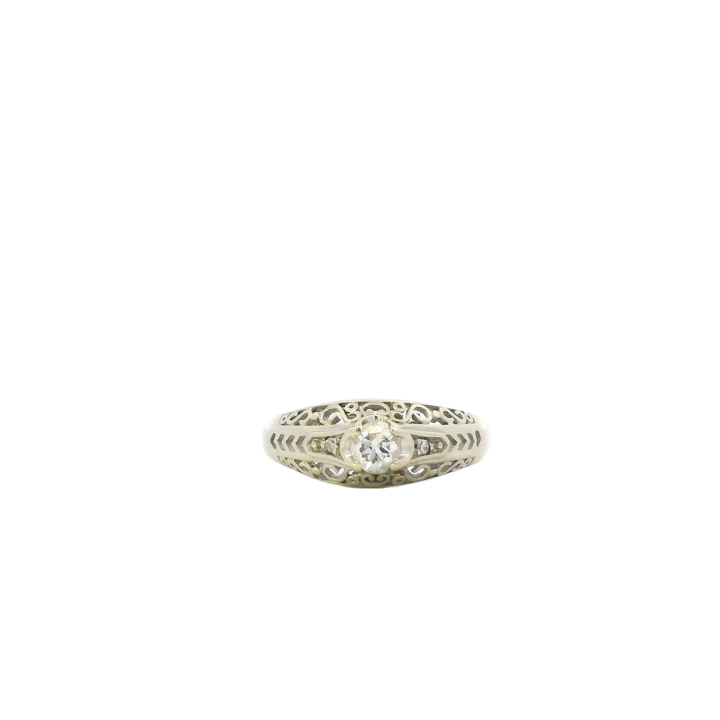 14K White Gold Old European Diamond Women's Ring-0.38ct