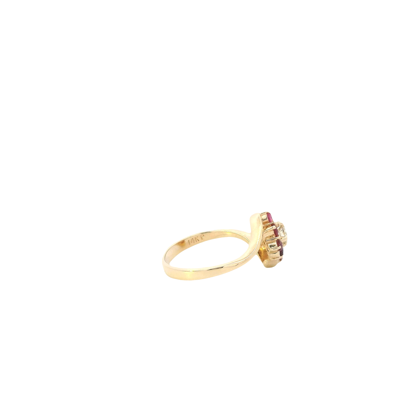14K Yellow Gold Diamond & Ruby Flower Women's Ring - 0.15ct