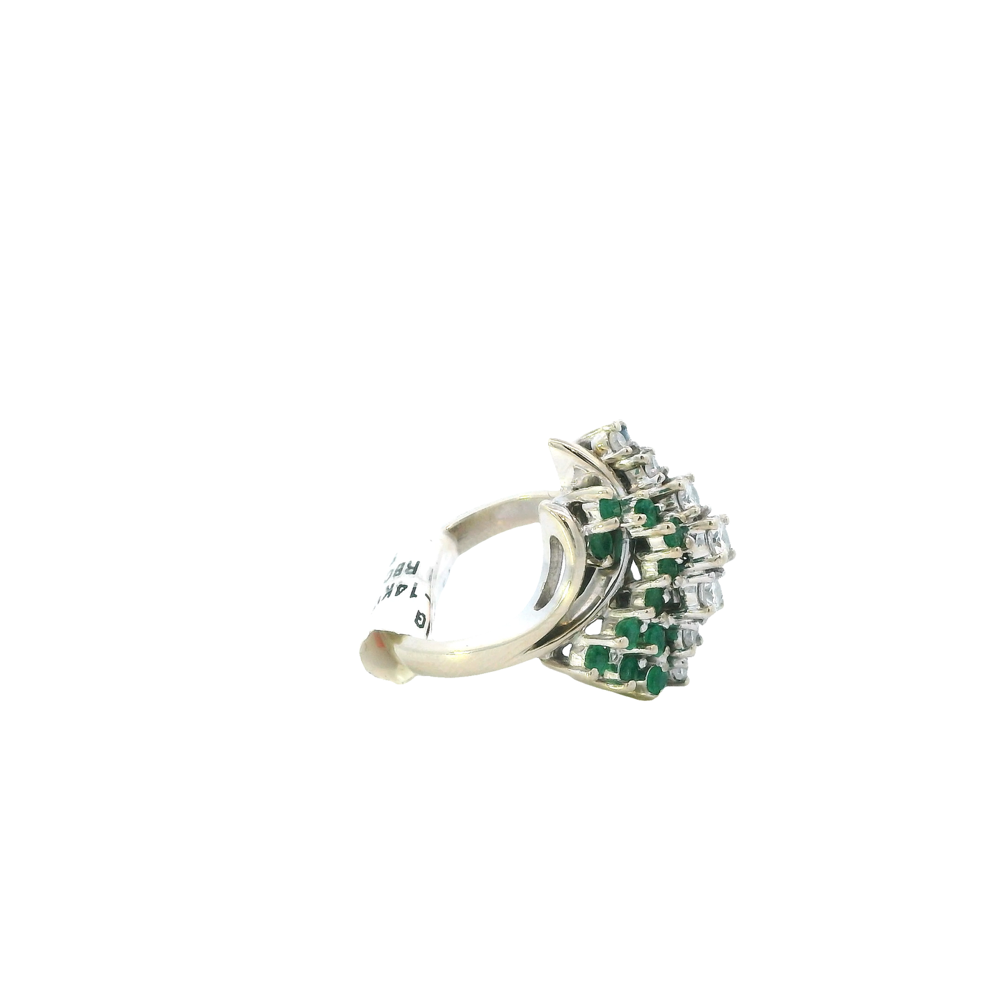14K White Gold Diamond, Sapphire & Emerald Women's Ring -0.43ct