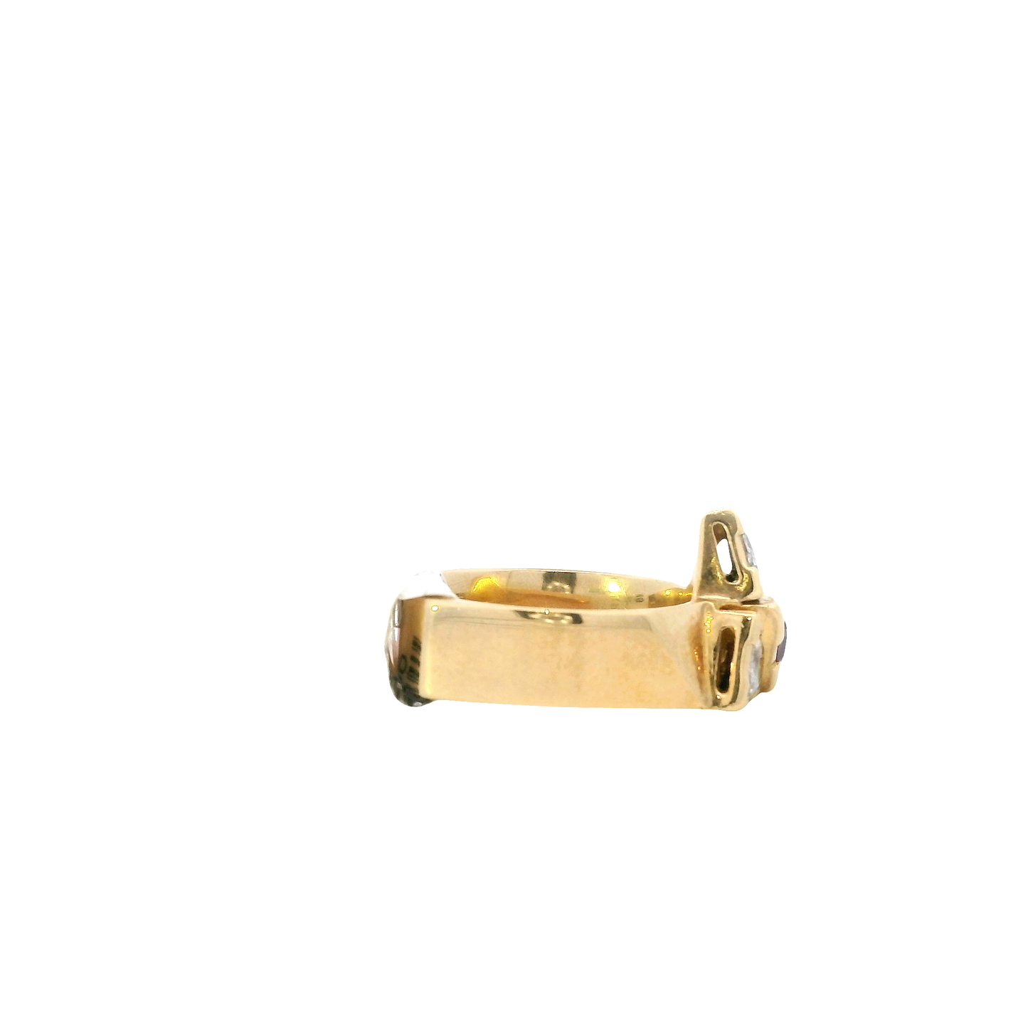 14K Yellow Gold Diamond & Sapphire Triangular Women's Ring - 0.75ct