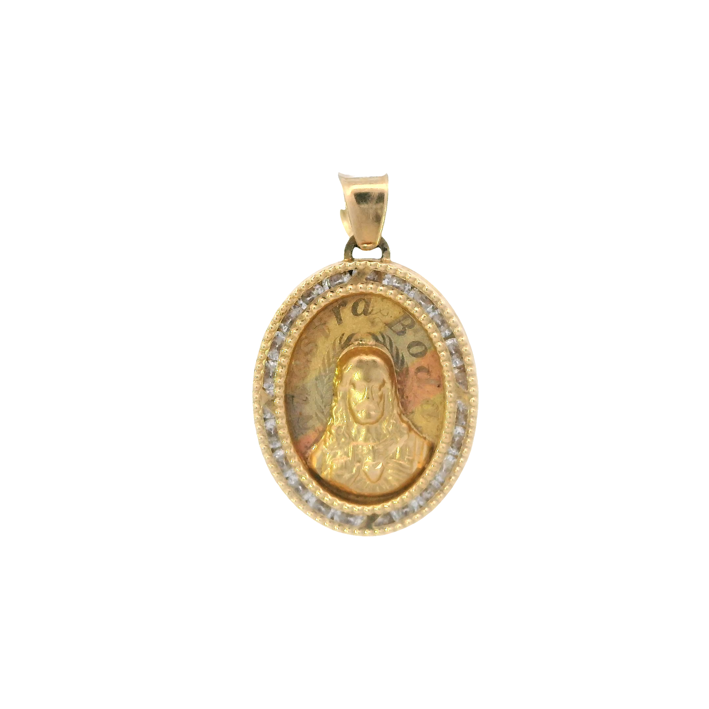 14K Tri-Color Gold Oval Jesus Pendant