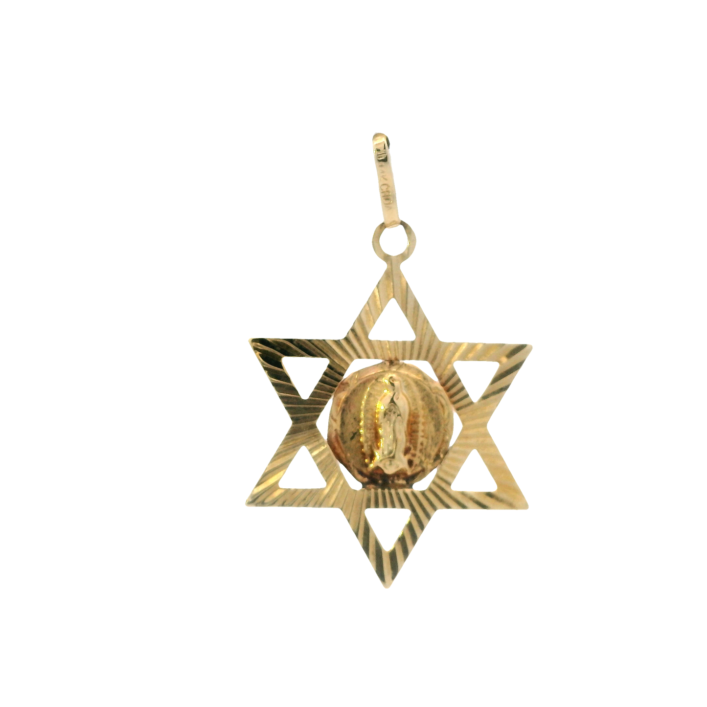 14K Yellow Gold Double Sided Star of David Religious Figure Pendant