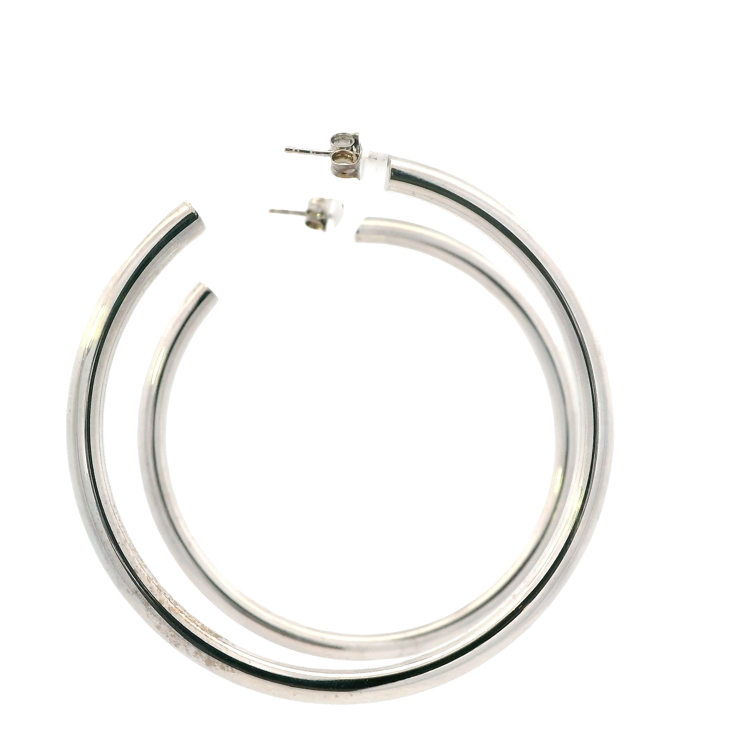 14K White Gold Tube Hoop Earrings