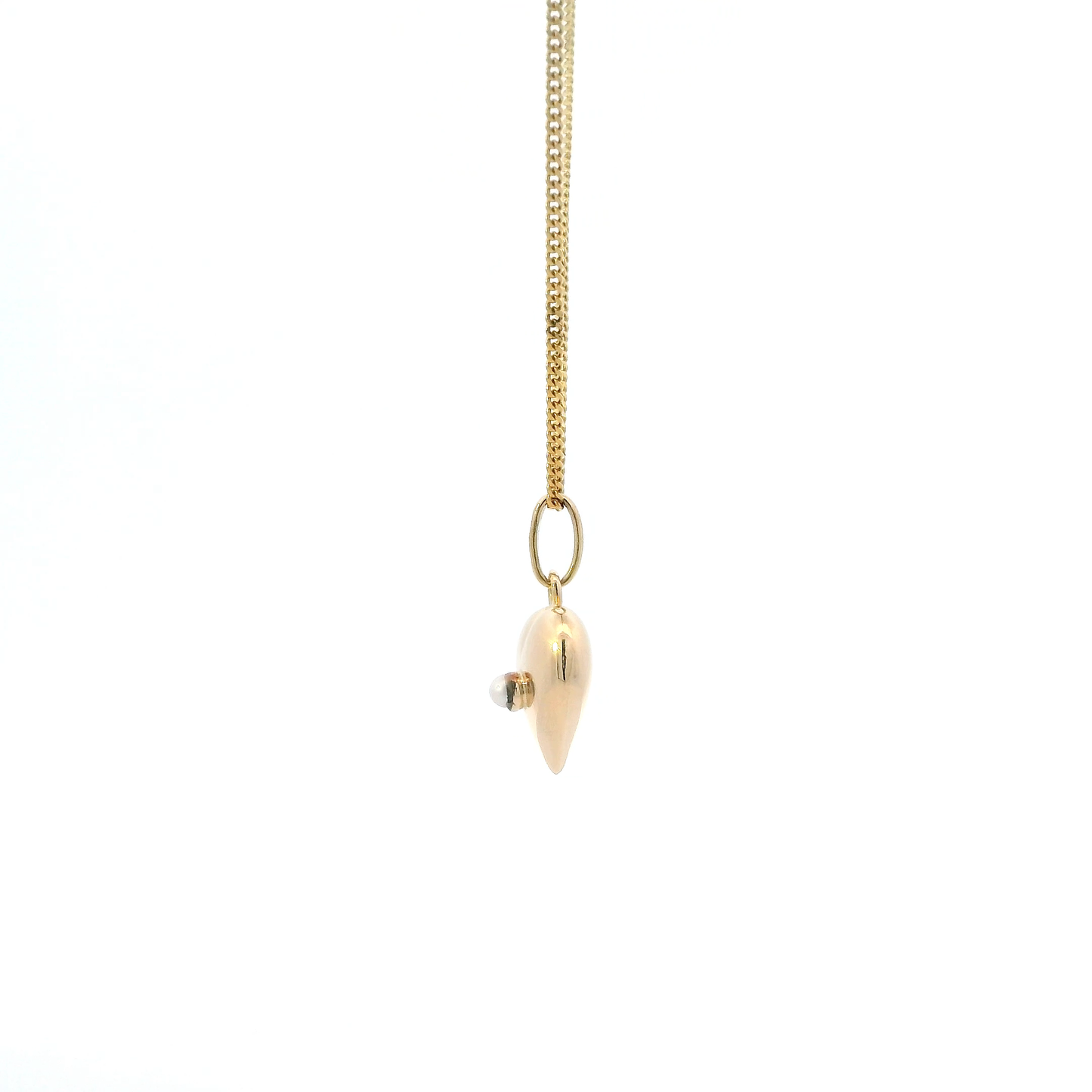 18K Yellow Gold Pearl Heart Pendant & Curb Chain Set