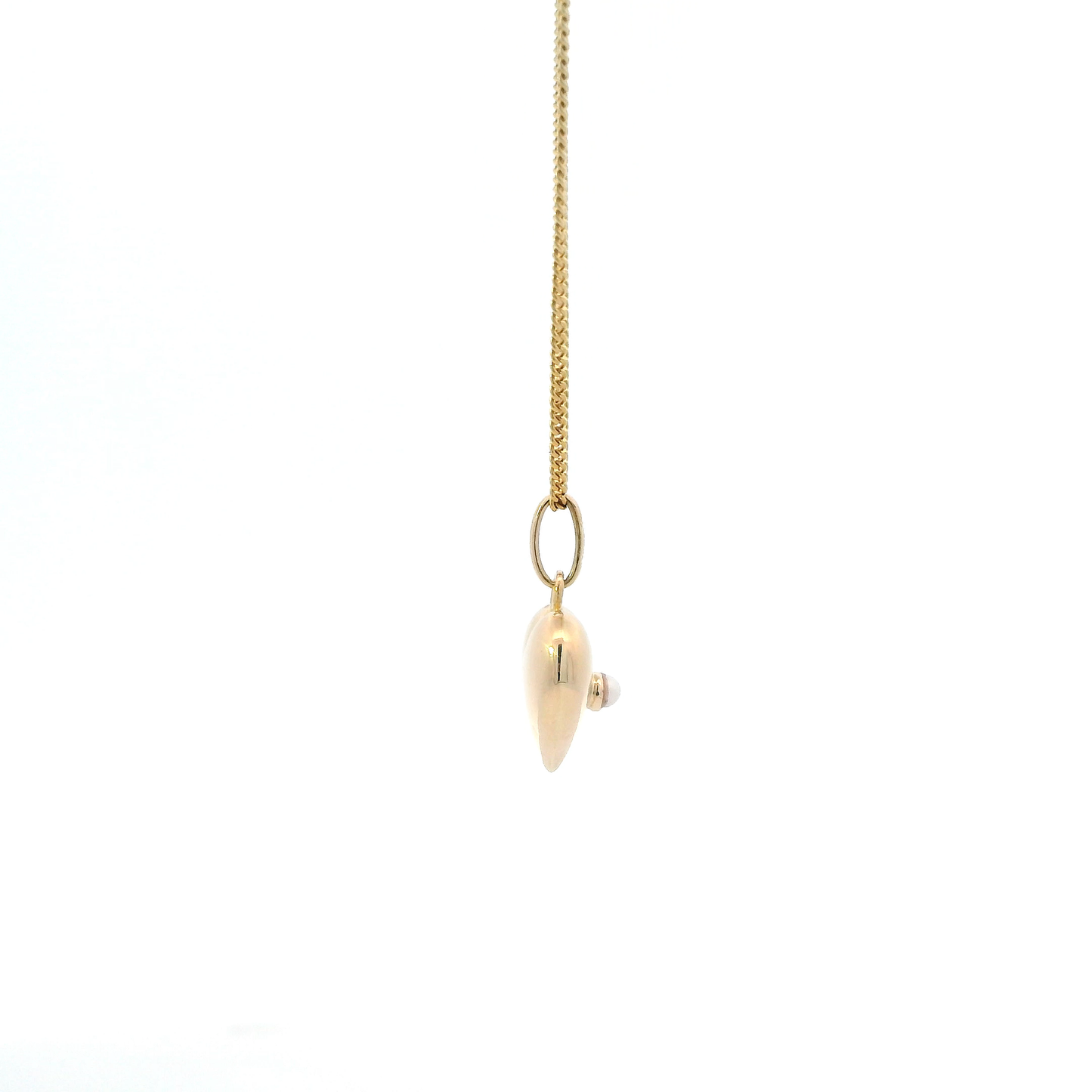 18K Yellow Gold Pearl Heart Pendant & Curb Chain Set