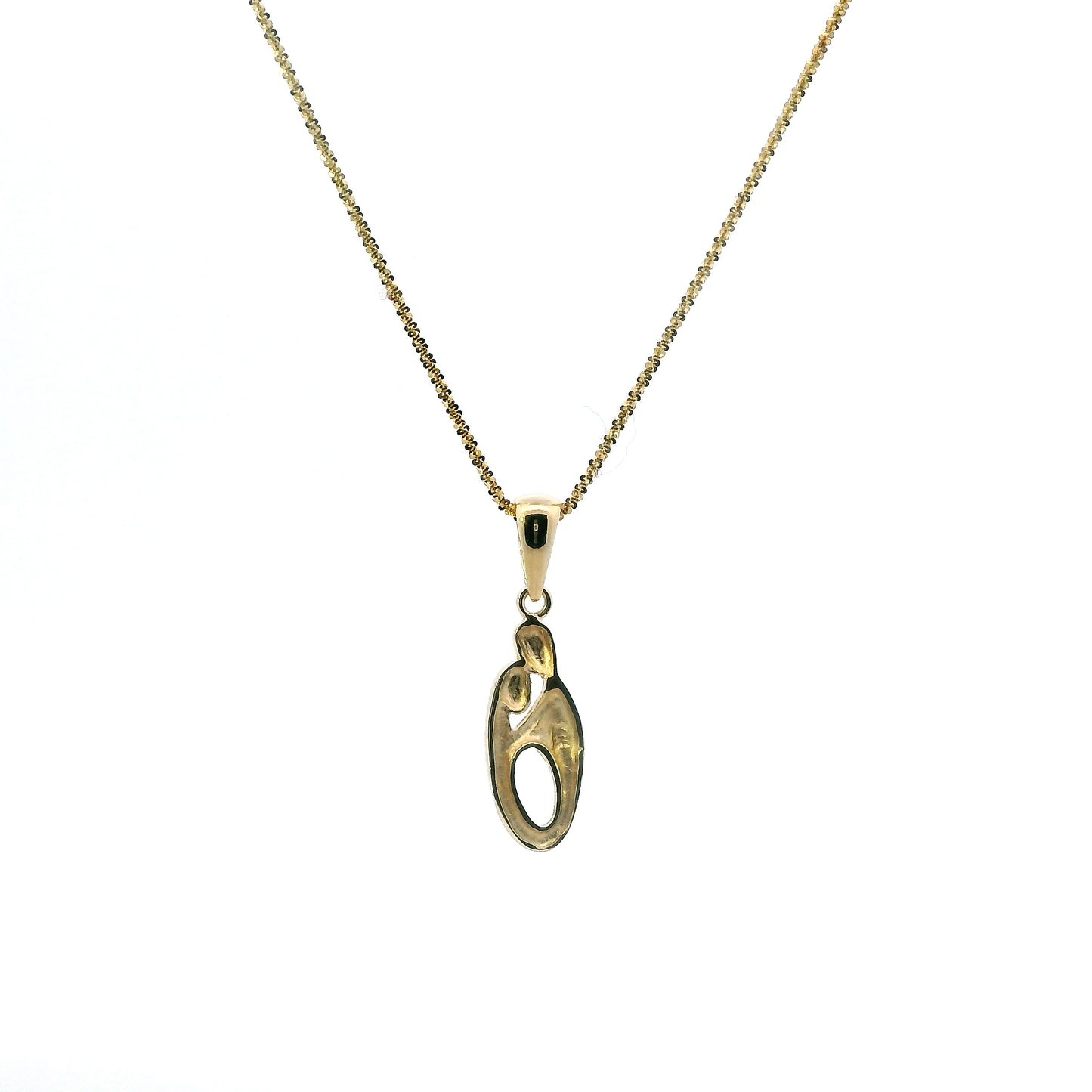 14K Yellow Gold Mother & Child Silhouette Pendant & Sparkle Chain Set