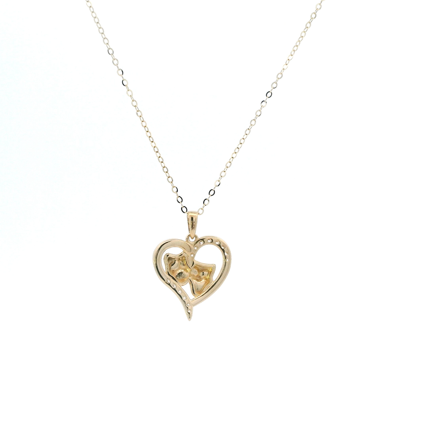 14K Yellow Gold Mask Heart Pendant & Cable Chain Set