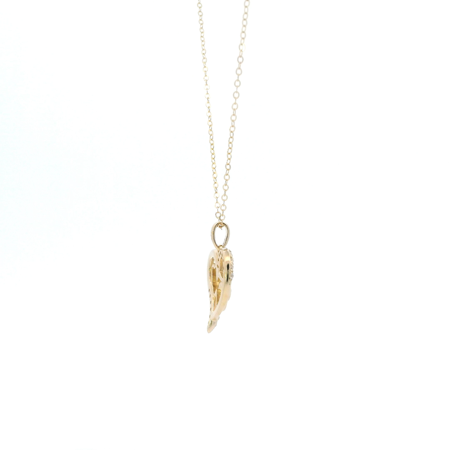 14K Yellow Gold Mask Heart Pendant & Cable Chain Set