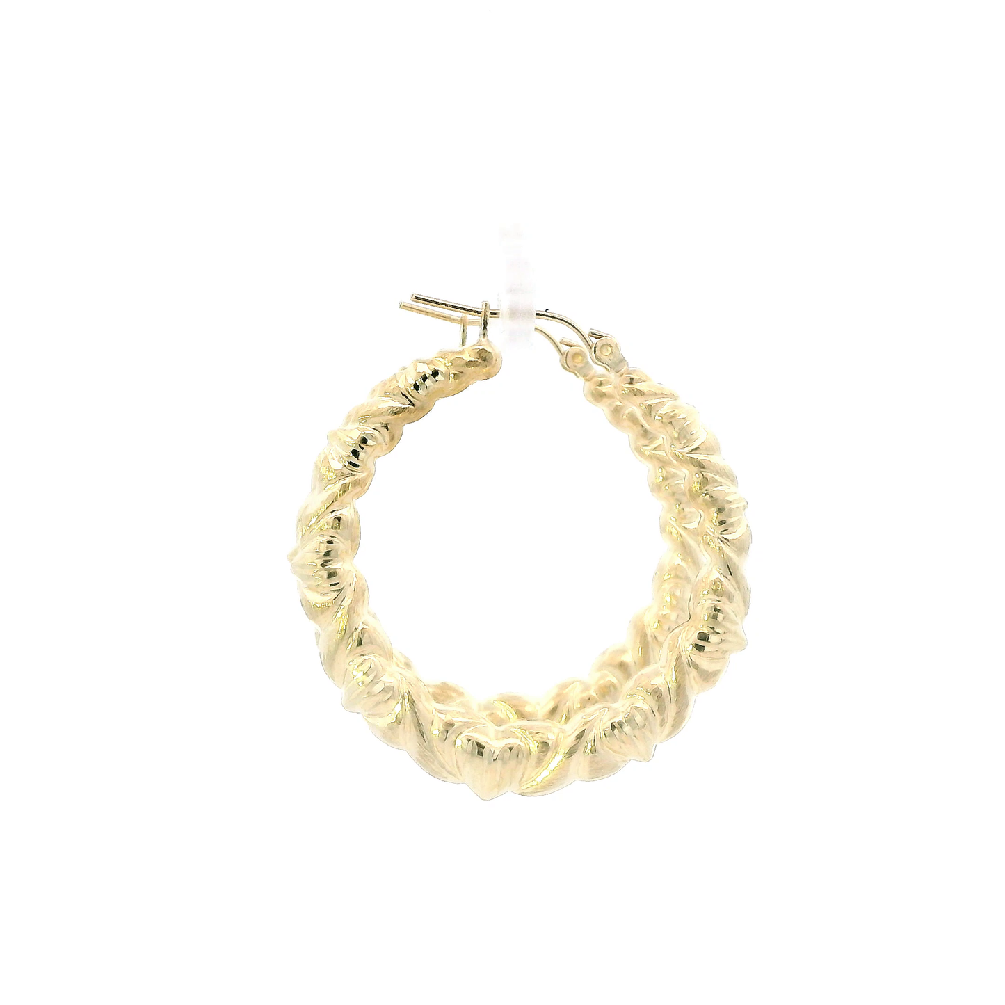 10K Yellow Gold DC Bamboo Hearts Hollow Hoop Earrings