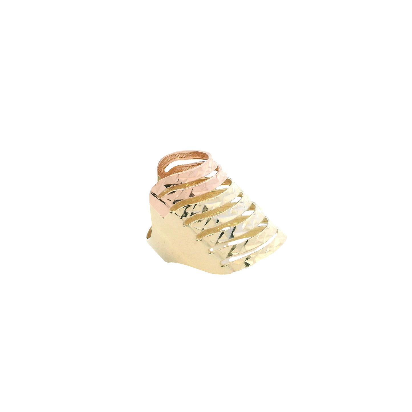 14K Tri-Color Gold DC Curved Layered Ring