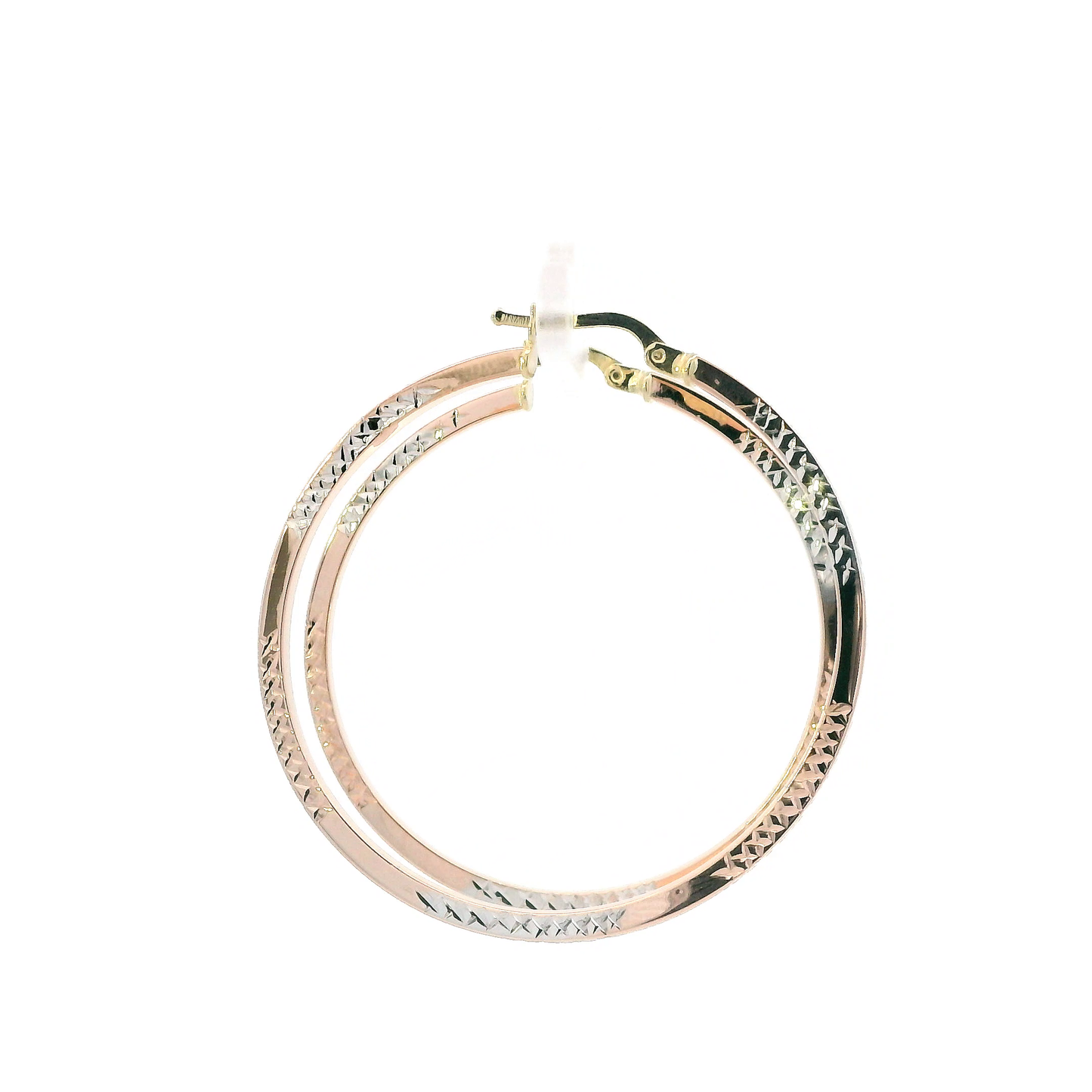 14K Tri Color Diamond Cut Hoop Earrings