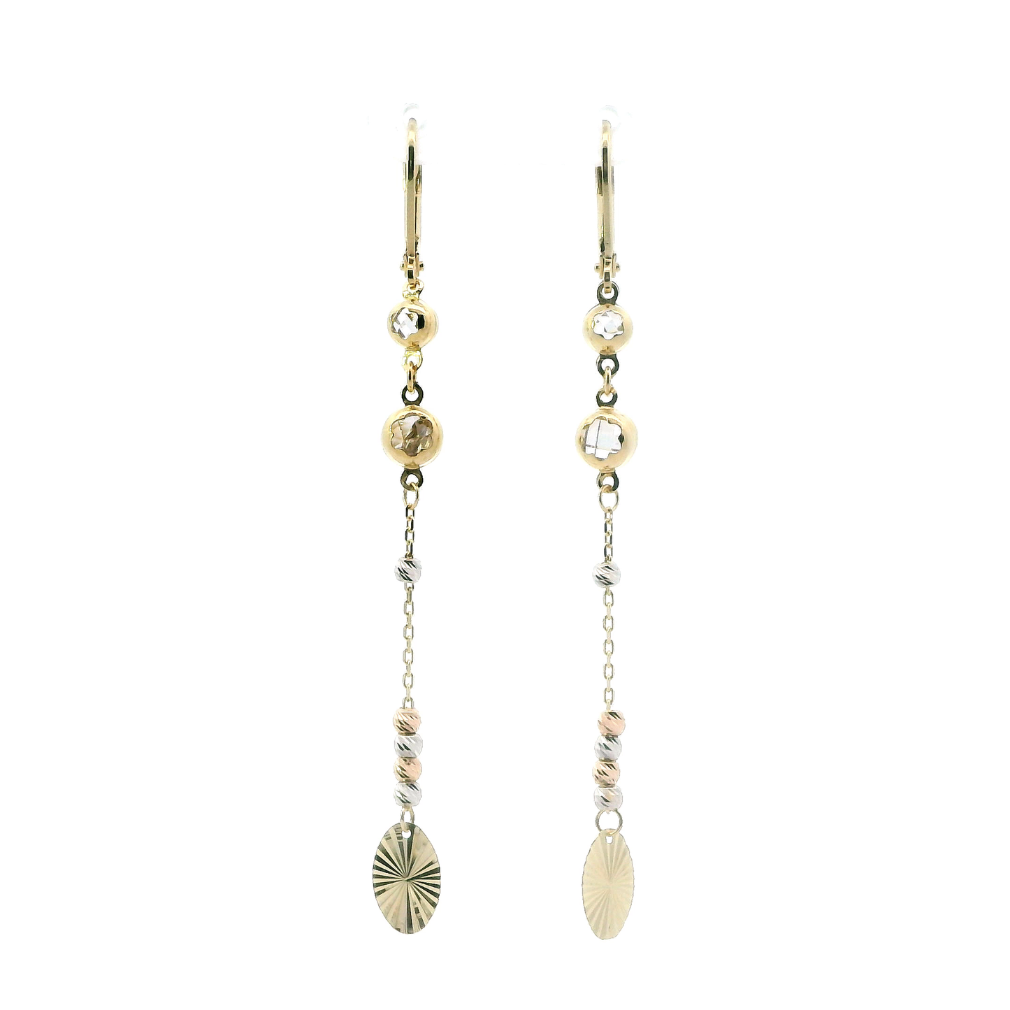14K Tri Color Beaded Dangle Earrings