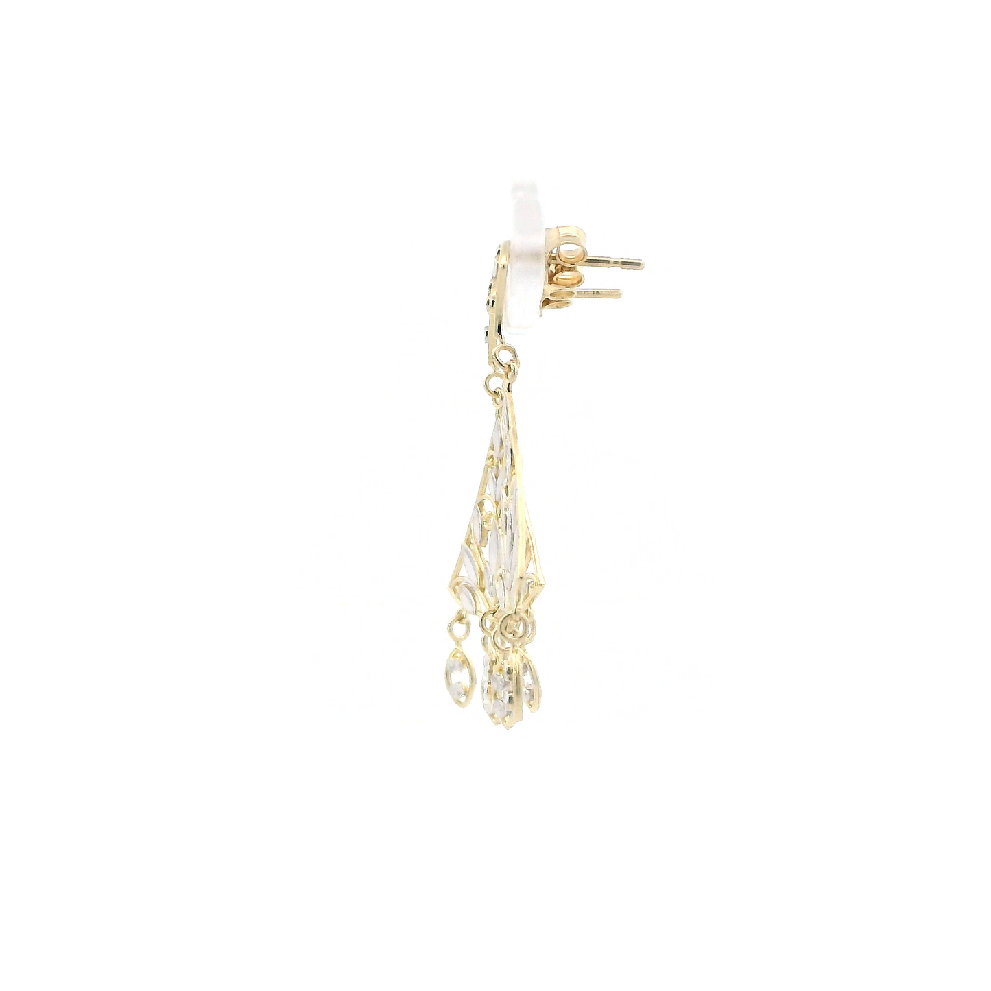 14K Yellow & White Gold Filigree Triangle Dangle Earrings