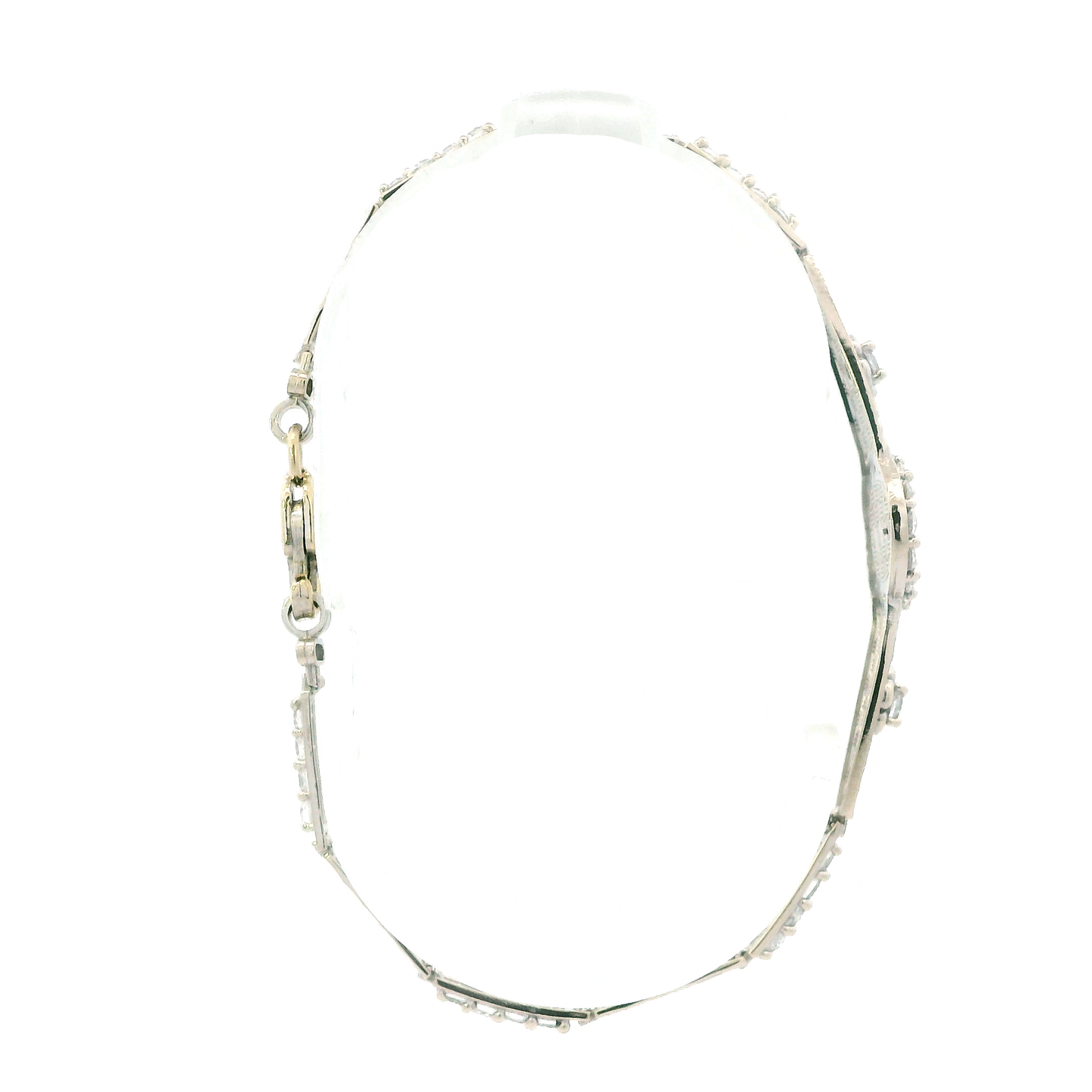 14K White Gold Floral "15" Rectangle Link ID Bracelet