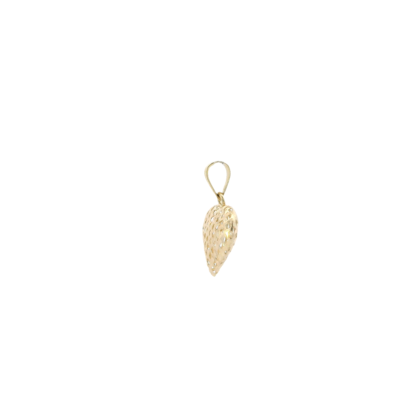 14K Yellow Gold Lattice Puff Heart Pendant