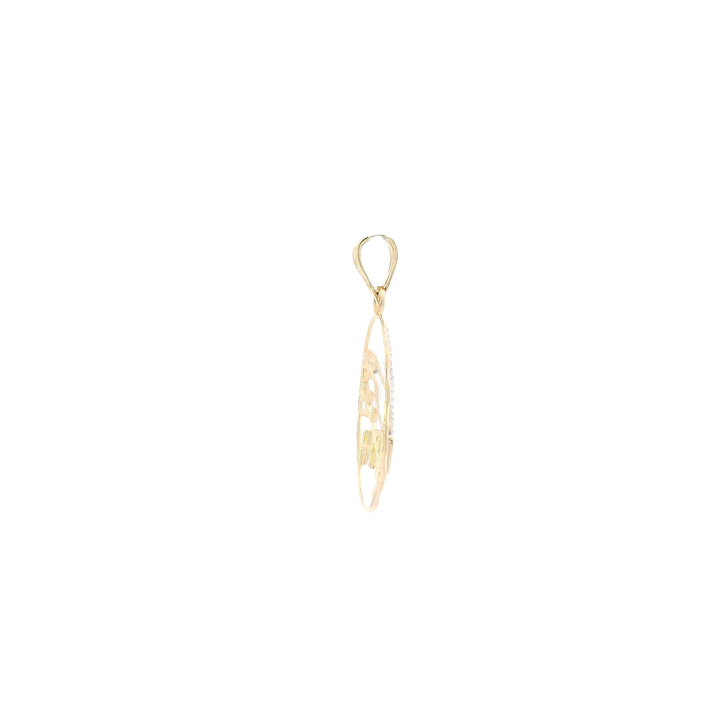 14K Yellow & White Gold Oval "Faith" & Dove Pendant