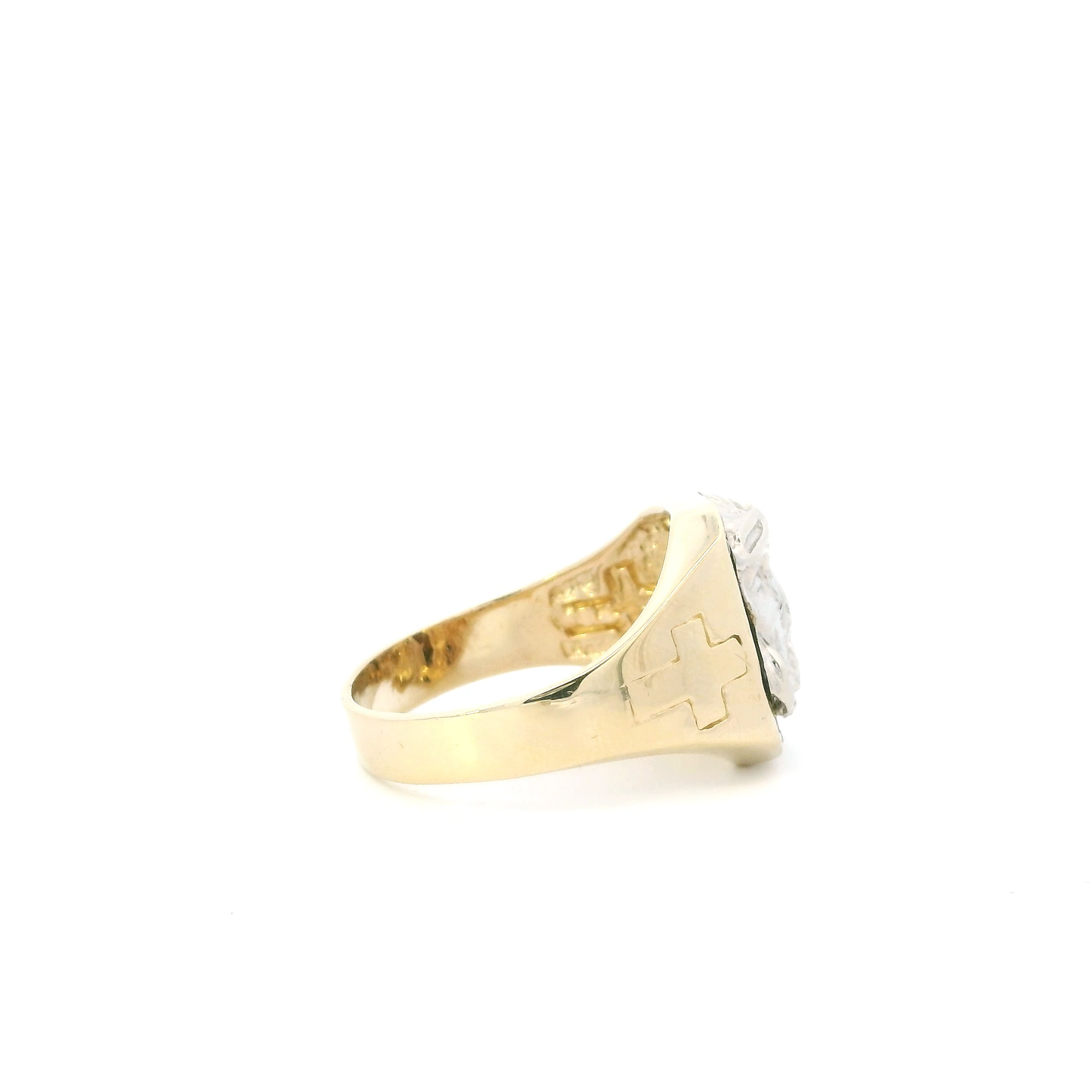 14K Yellow & White Gold Jesus Face & Cross Men's Ring