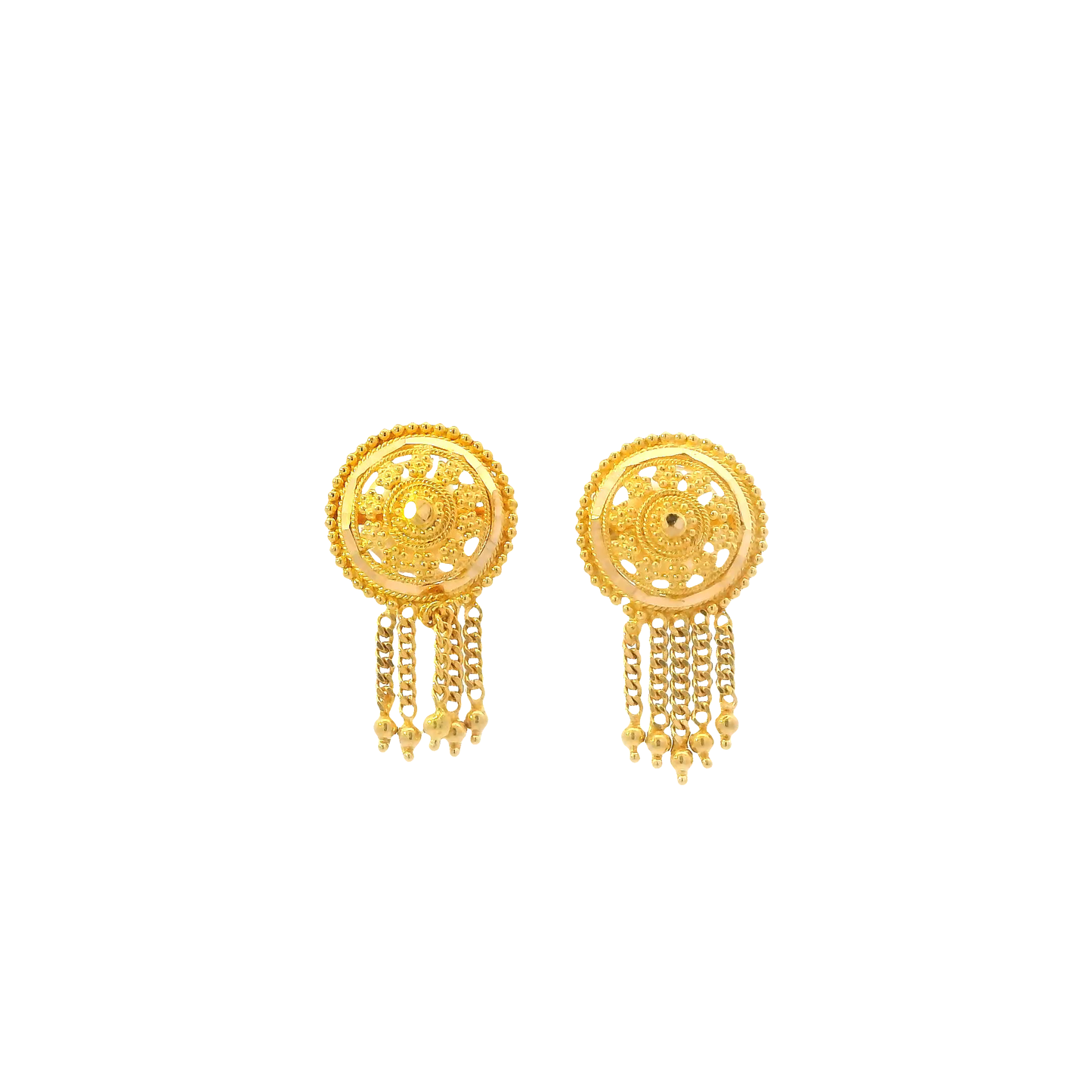 22K Yellow Gold Round Beaded Dangle Earrings