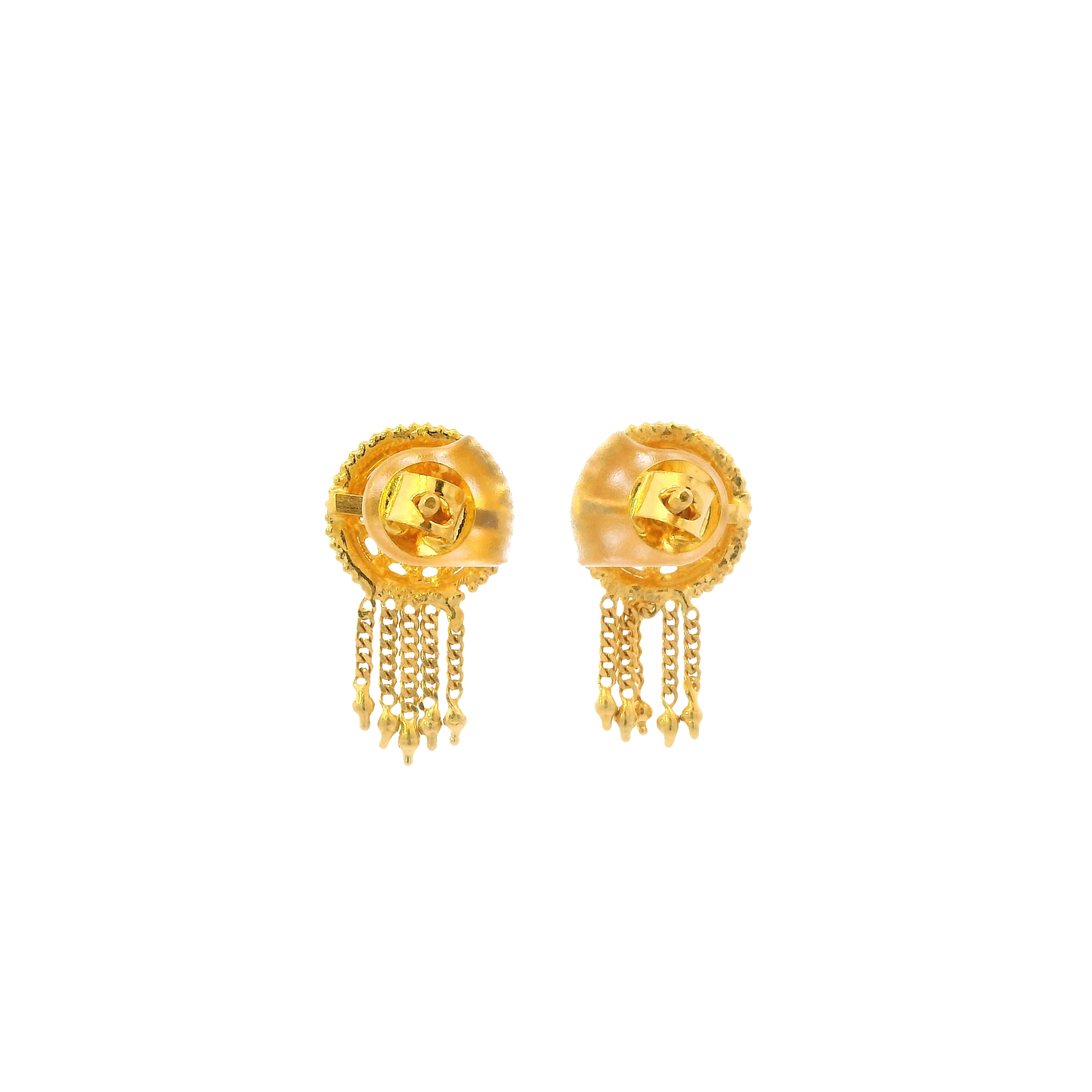 22K Yellow Gold Round Beaded Dangle Earrings