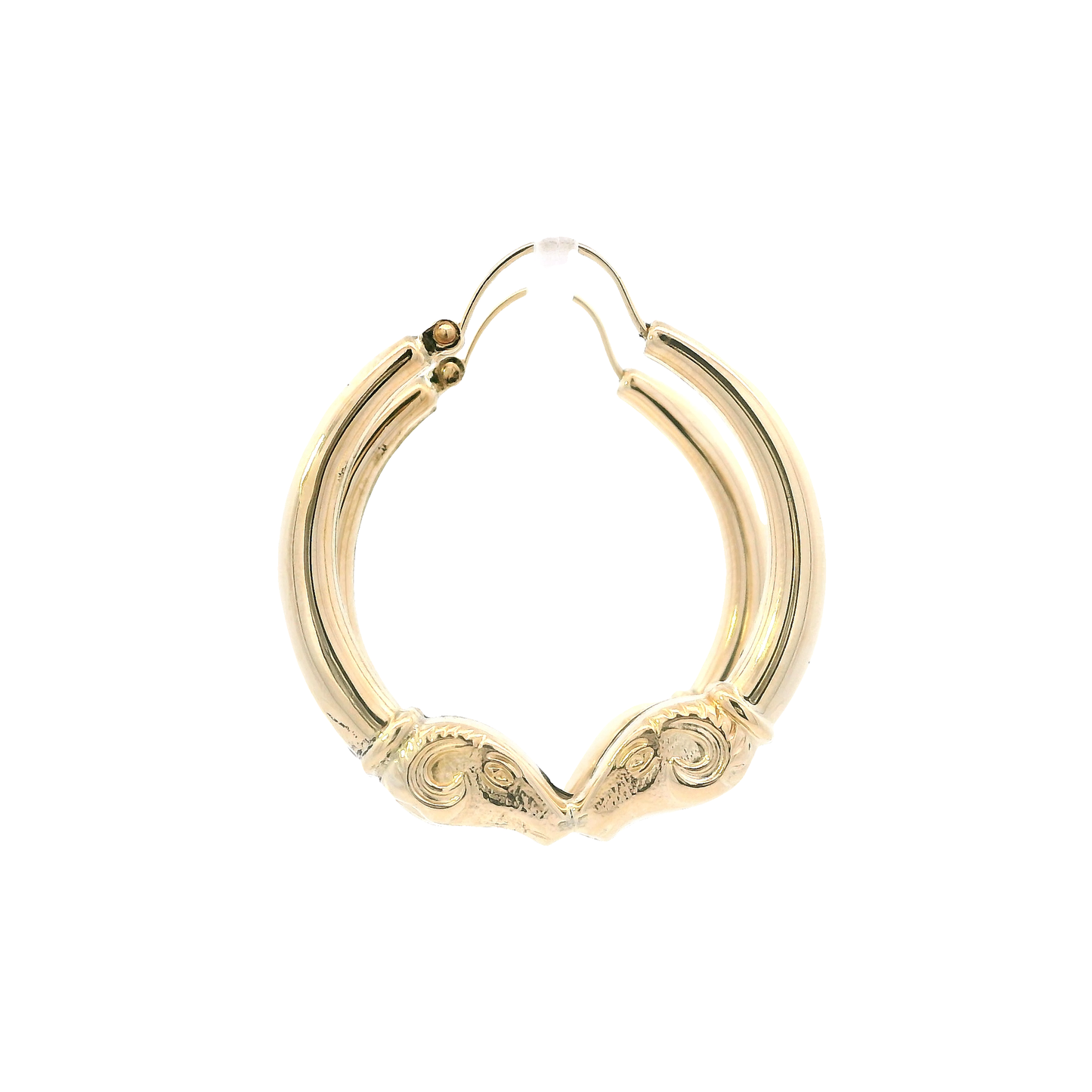 14K Yellow Gold Ram Head Hoop Earrings
