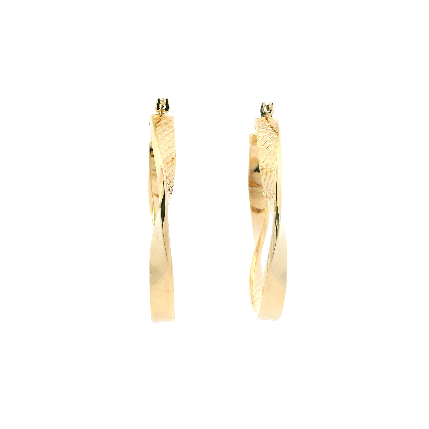 14K Yellow Gold Twisted Oval Hoop Earrings