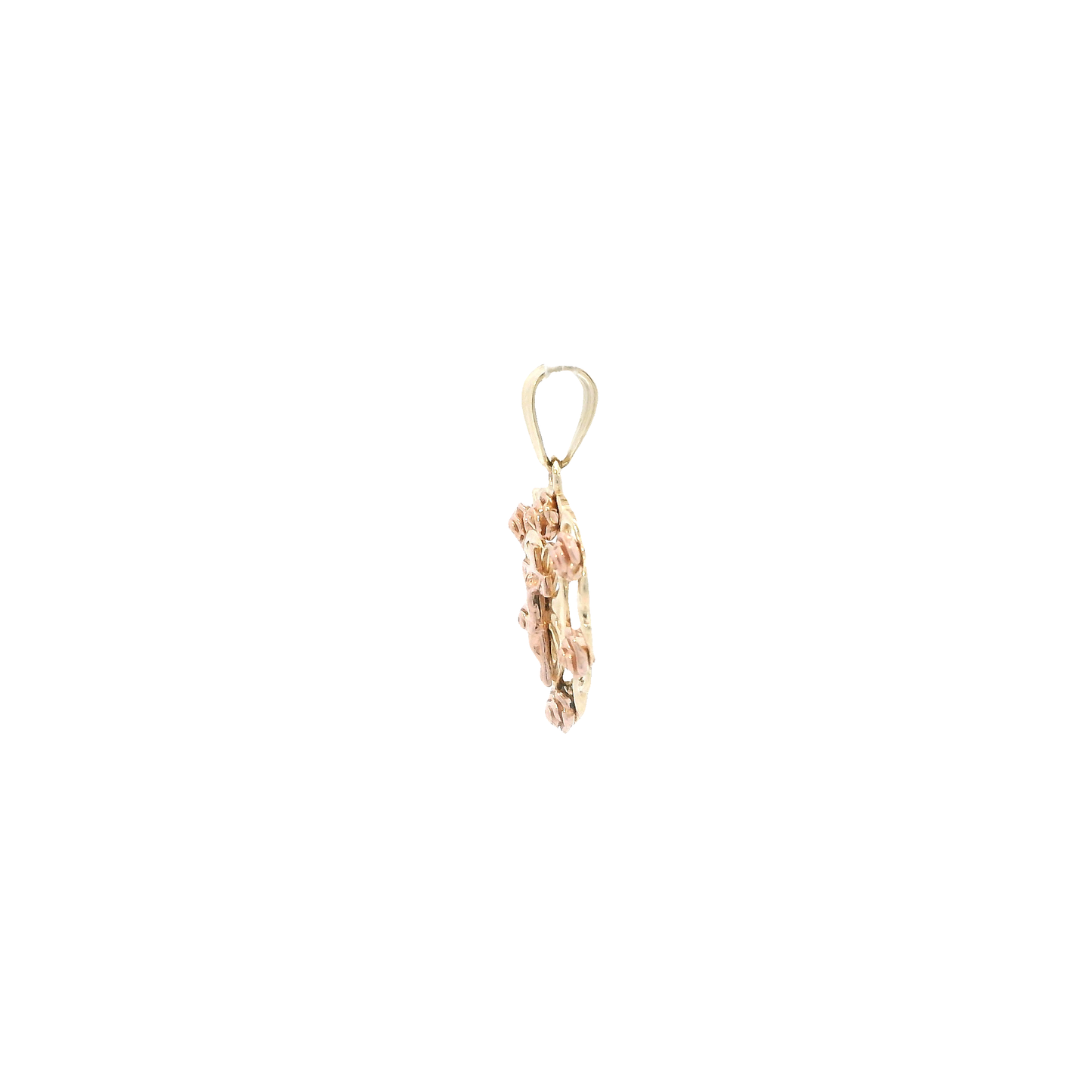 14K Yellow & Rose Gold Roses & Crucifix Heart Pendant
