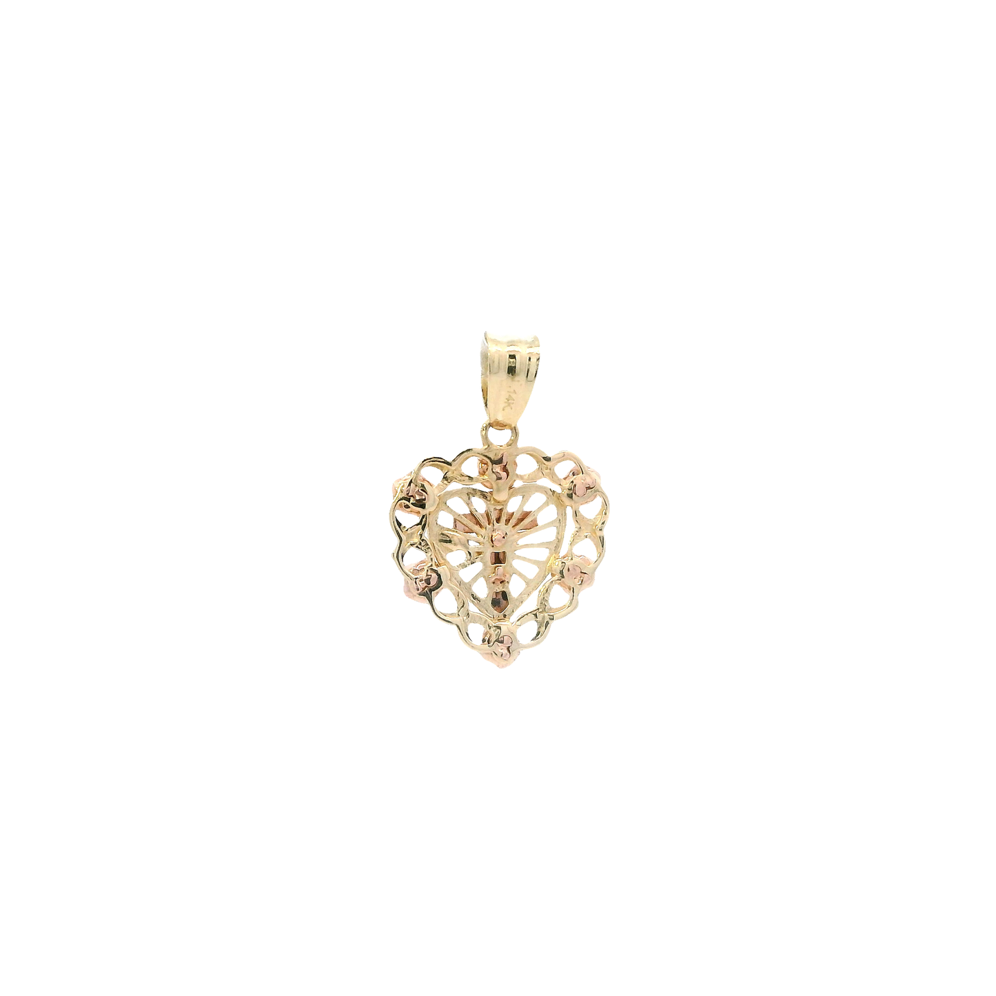 14K Yellow & Rose Gold Roses & Crucifix Heart Pendant