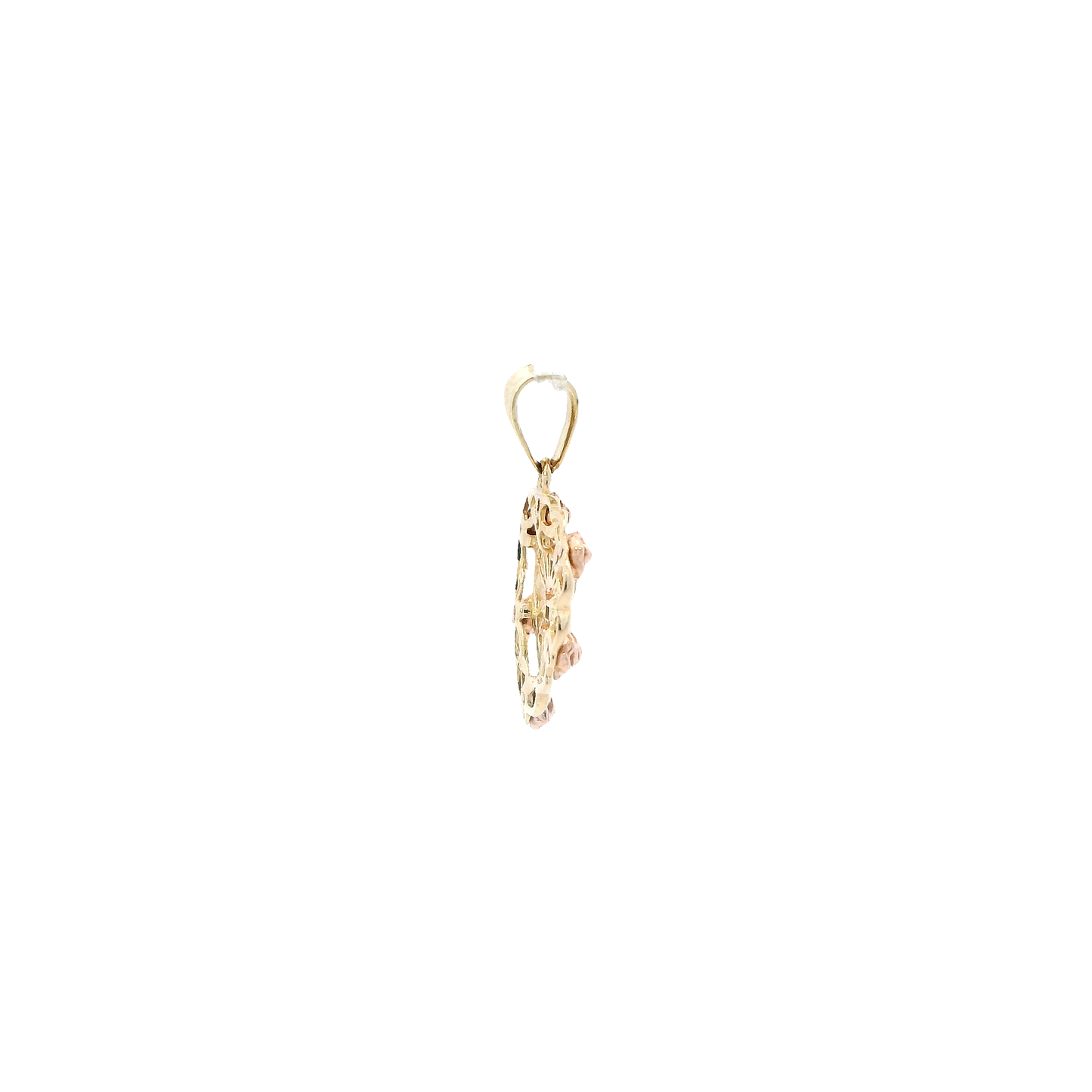 14K Yellow & Rose Gold Roses & Crucifix Heart Pendant