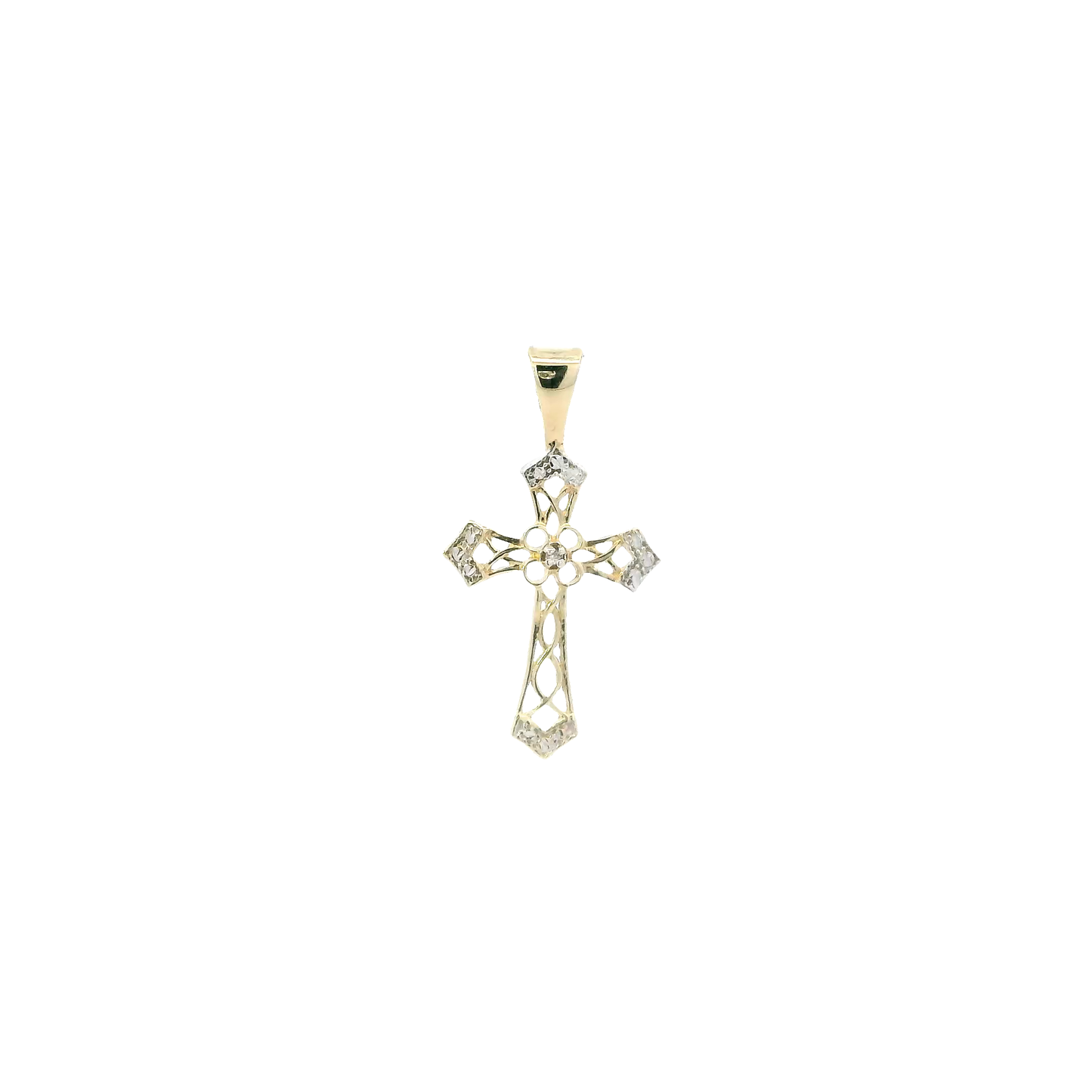 10K Yellow & White Gold Filigree Cross Pendant
