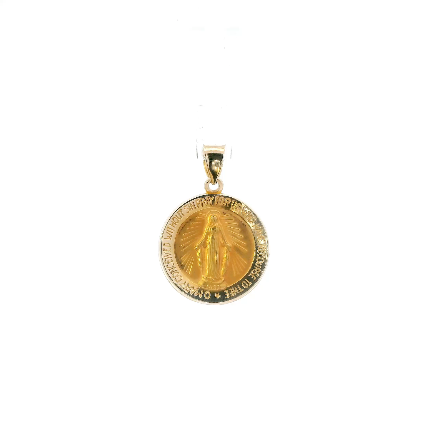 14K Yellow Gold Round "Pray For Us" Religious Pendant