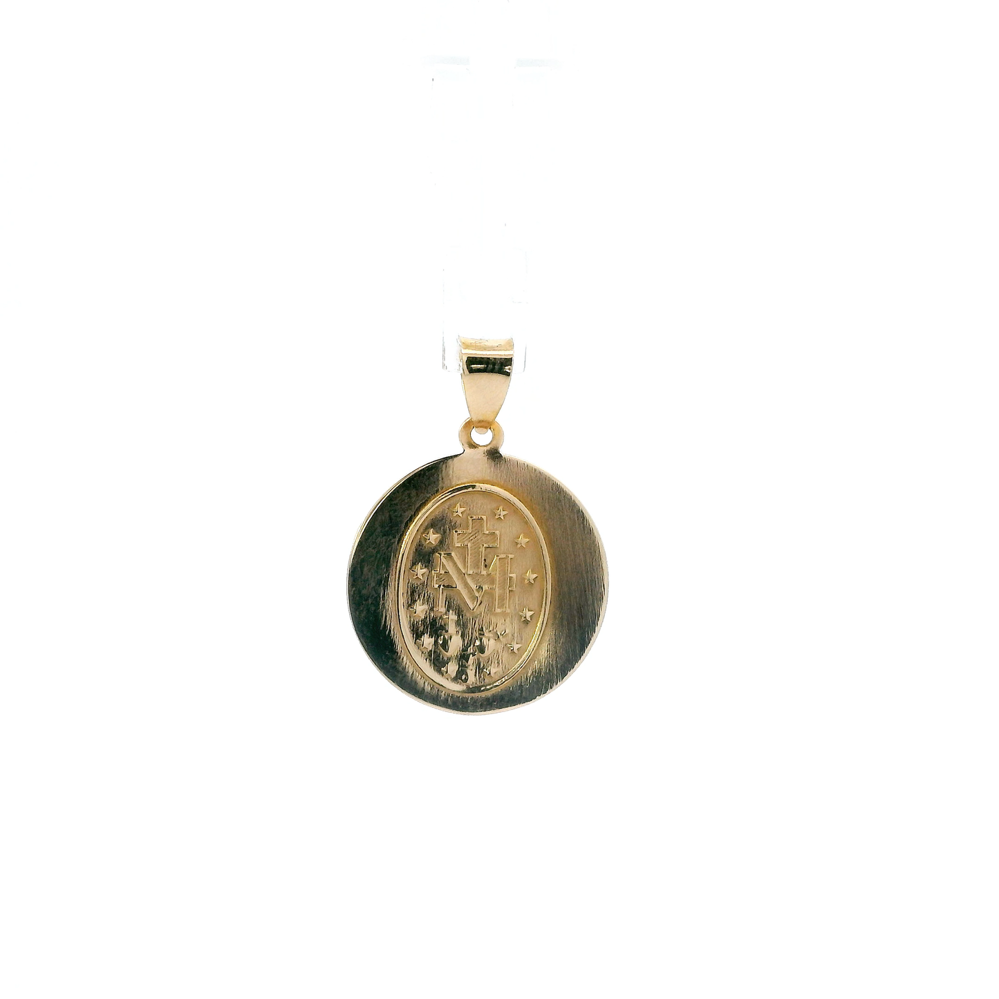 14K Yellow Gold Round "Pray For Us" Religious Pendant