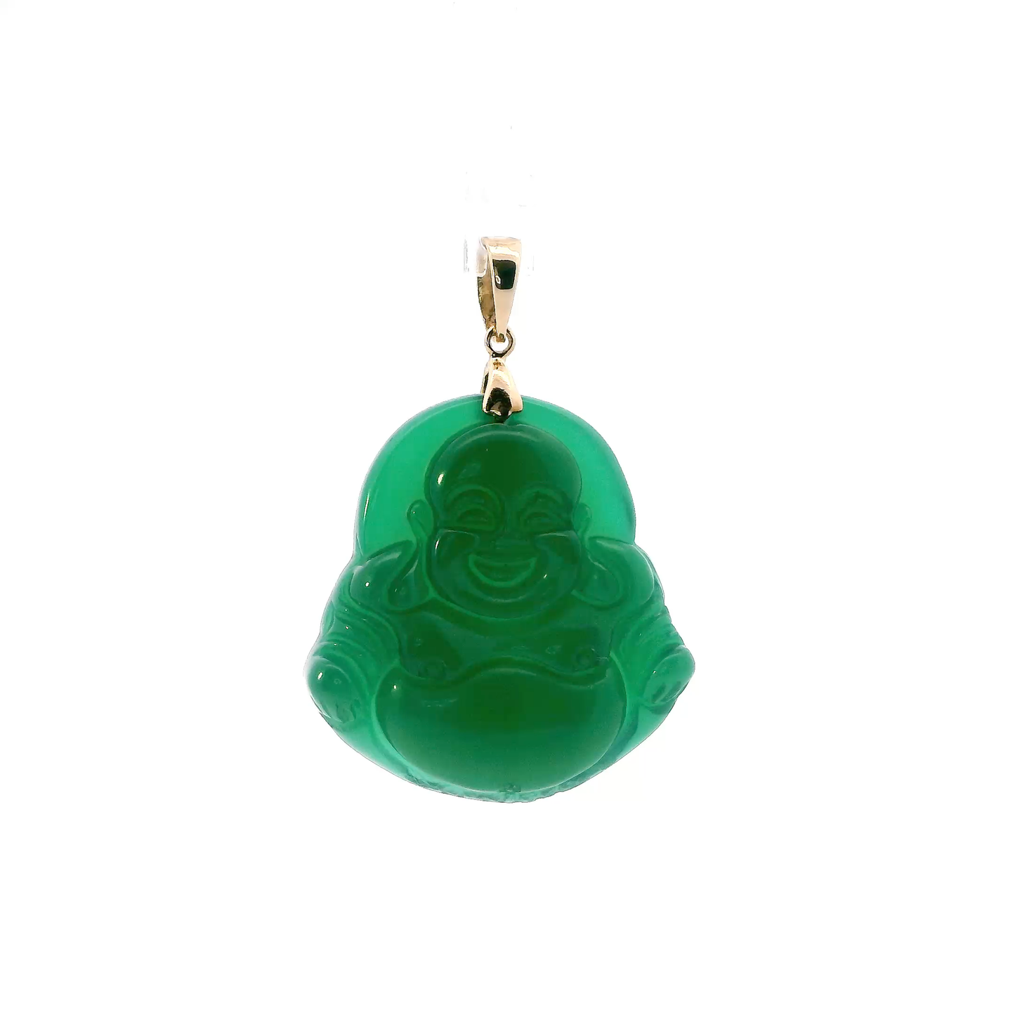 10K Yellow Gold Green Jade Buddha Pendant