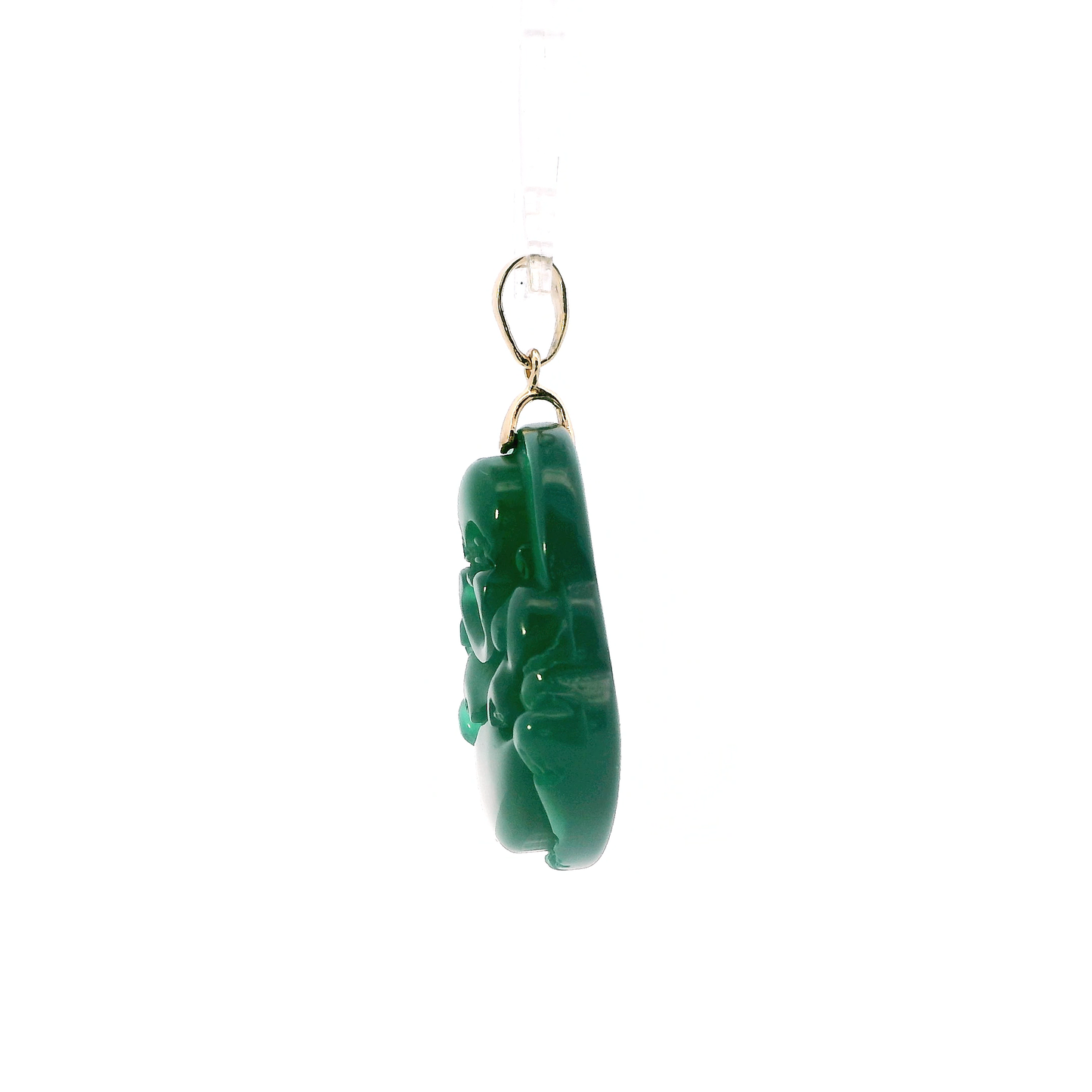 10K Yellow Gold Green Jade Buddha Pendant
