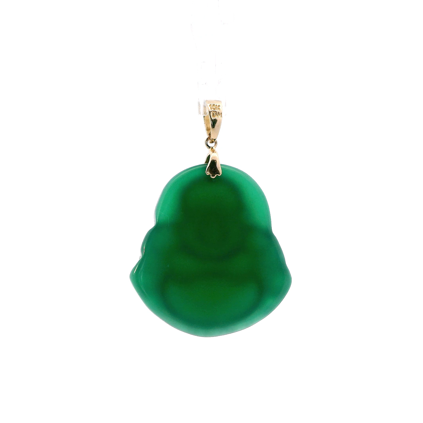 10K Yellow Gold Green Jade Buddha Pendant