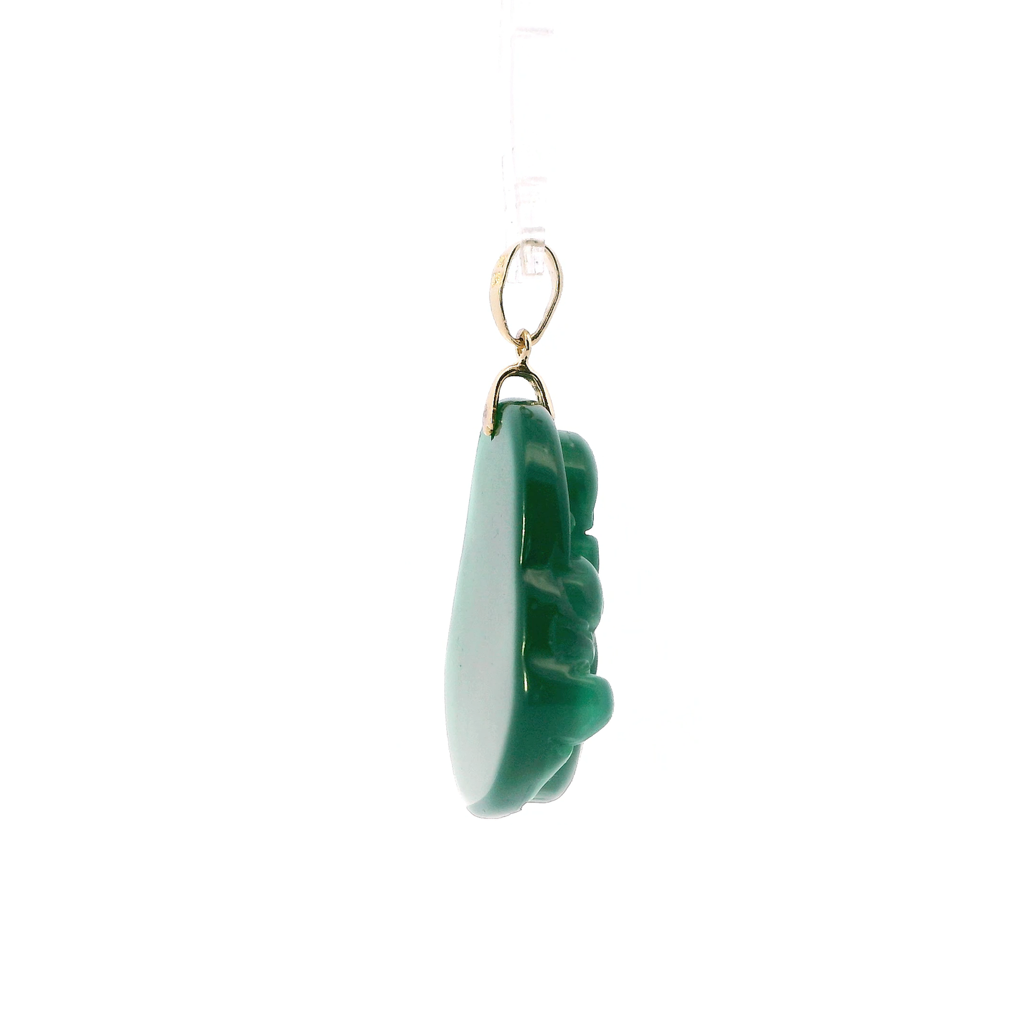 10K Yellow Gold Green Jade Buddha Pendant
