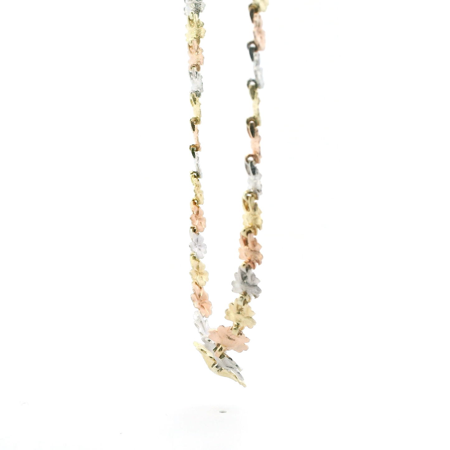 14K Tri Color Tapered Plumeria Linked Necklace