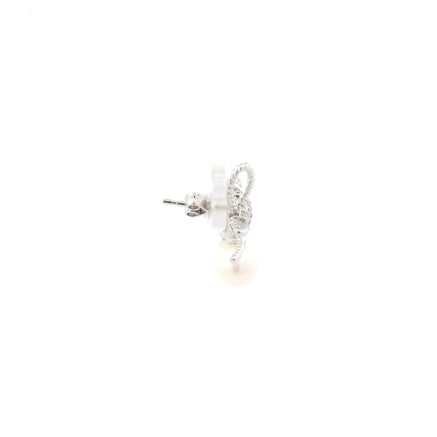 14K White Gold Pearls & Diamond Earrings