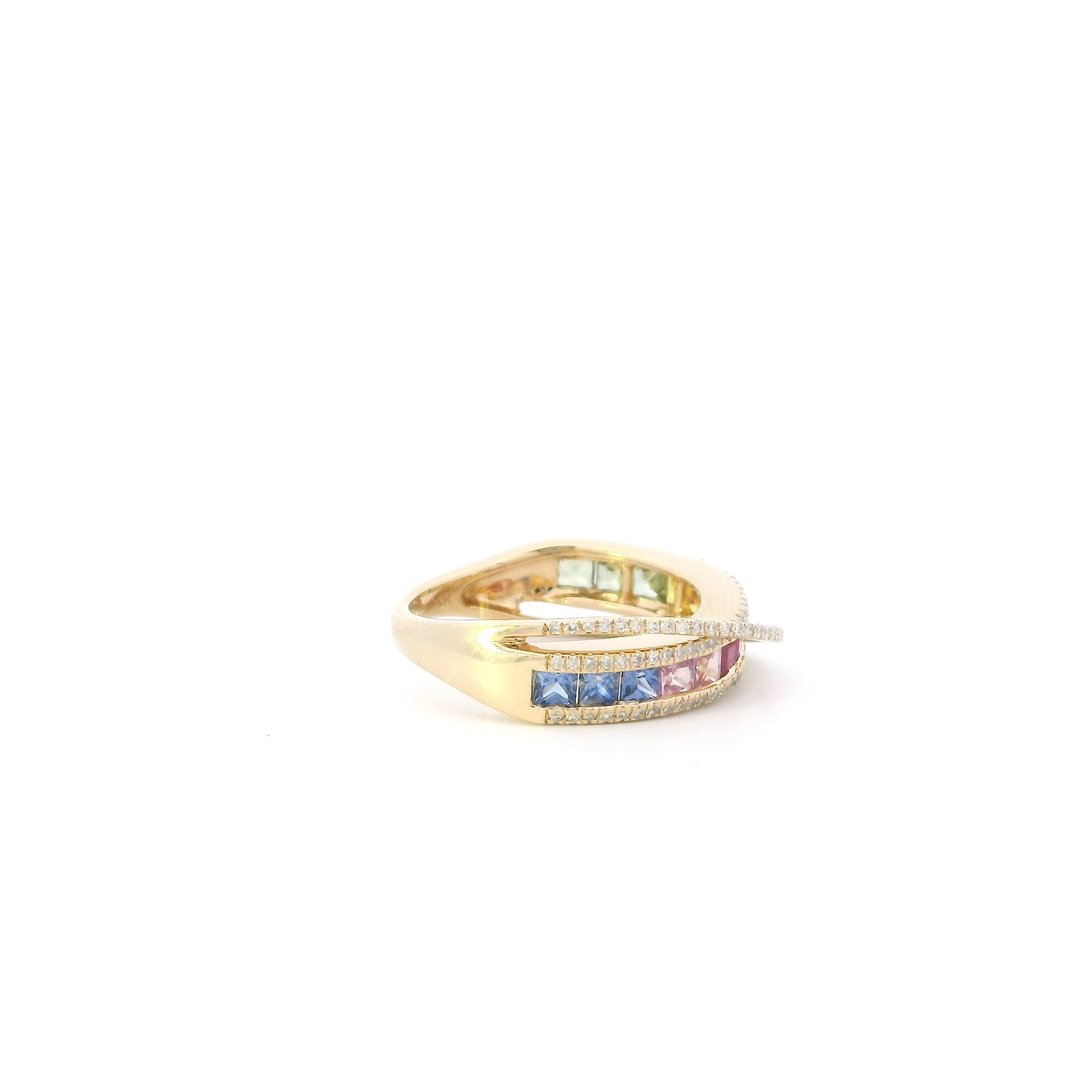 14K Yellow Gold Multi Color Sapphires Women's Ring