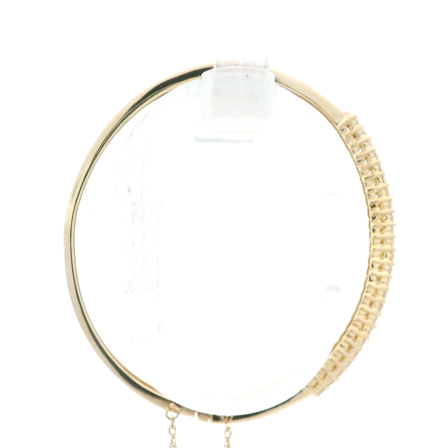 14K Yellow Gold Diamond Bangle Bracelet With Safety Chain